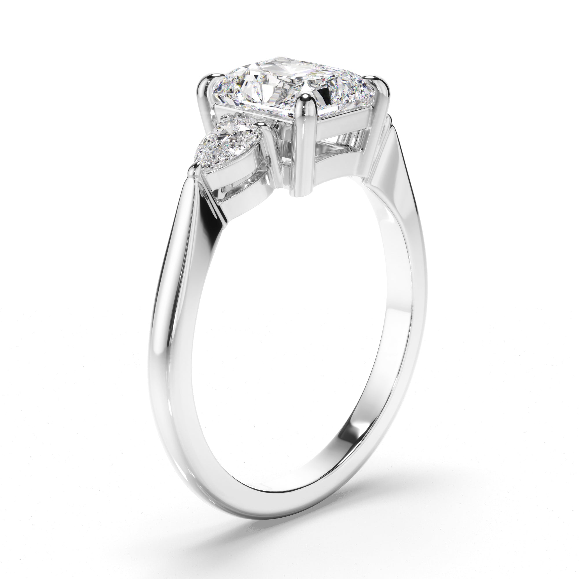 Marina - Radiant Cut Diamond Trilogy Engagement Ring with Pear Sides