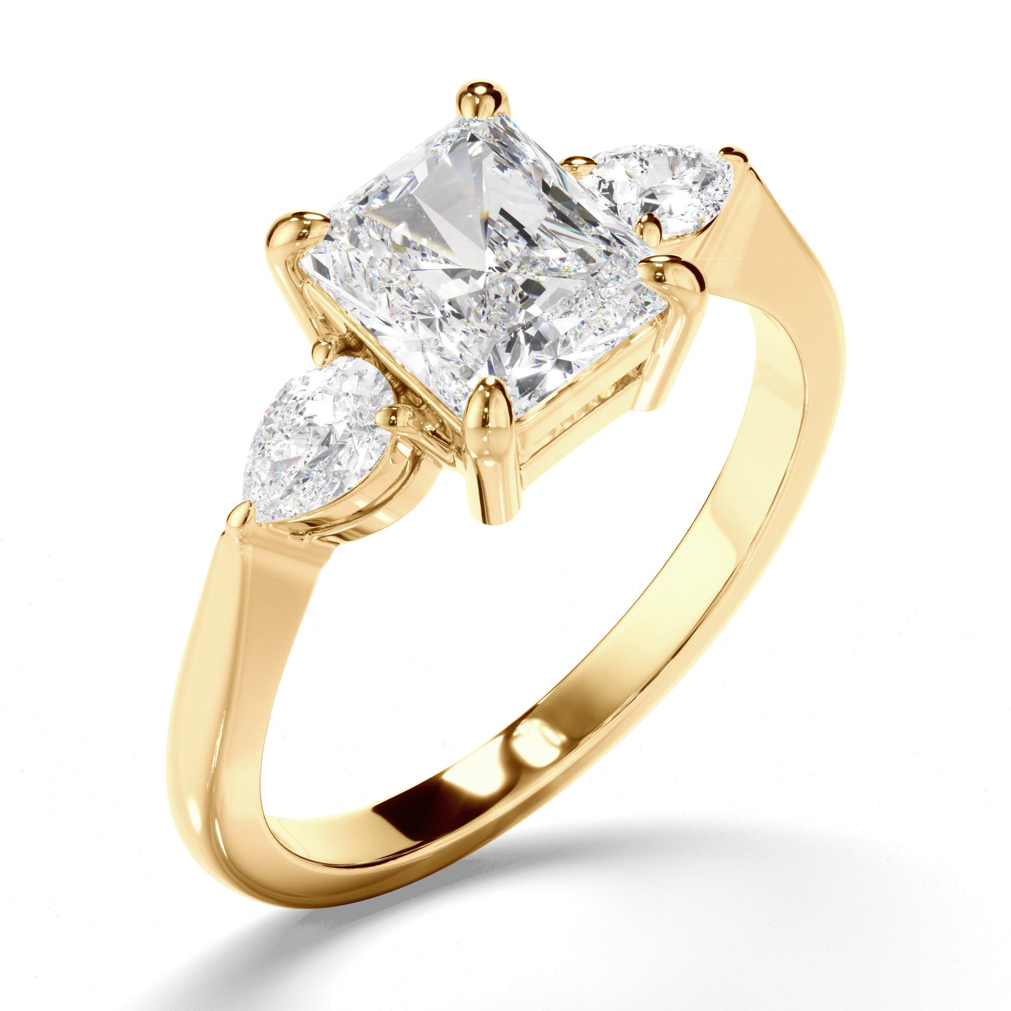 Marina - Radiant Cut Diamond Trilogy Engagement Ring with Pear Sides