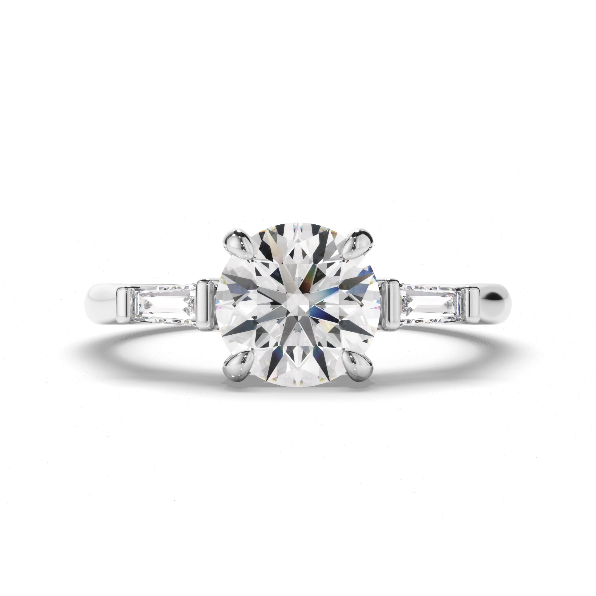 Auriel - Round Brilliant Cut Diamond Trilogy Engagement Ring with Baguette Sides