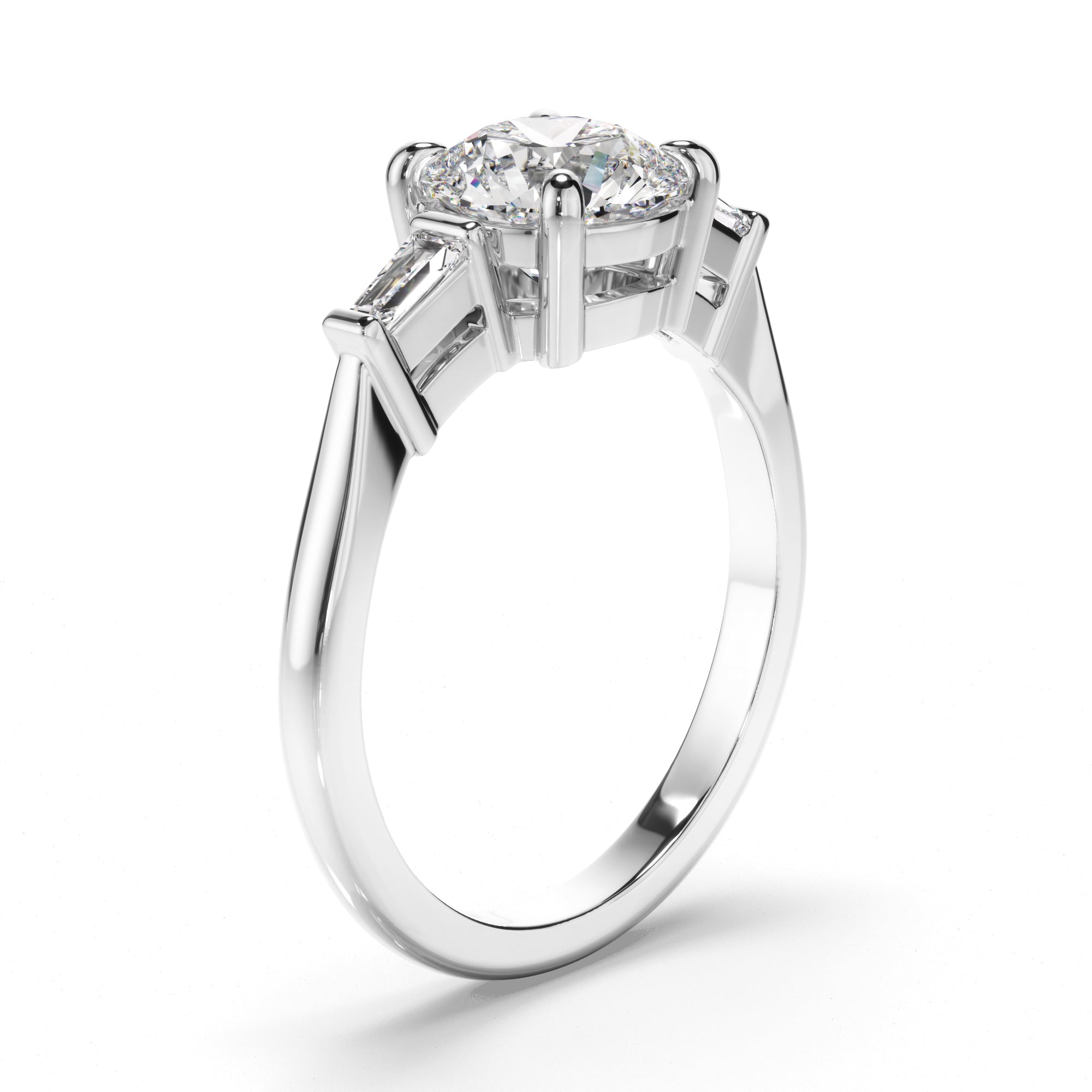 Auriel - Round Brilliant Cut Diamond Trilogy Engagement Ring with Baguette Sides