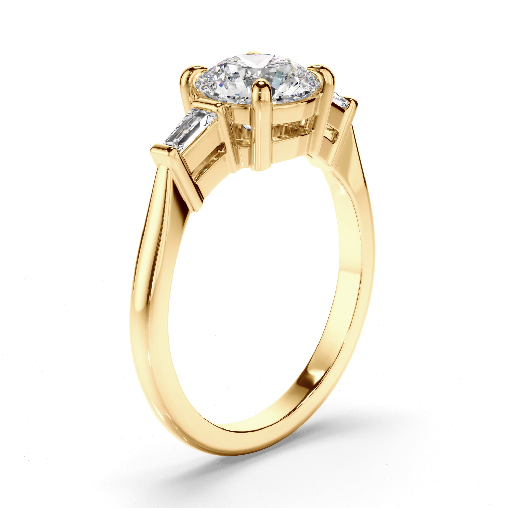 Auriel - Round Brilliant Cut Diamond Trilogy Engagement Ring with Baguette Sides