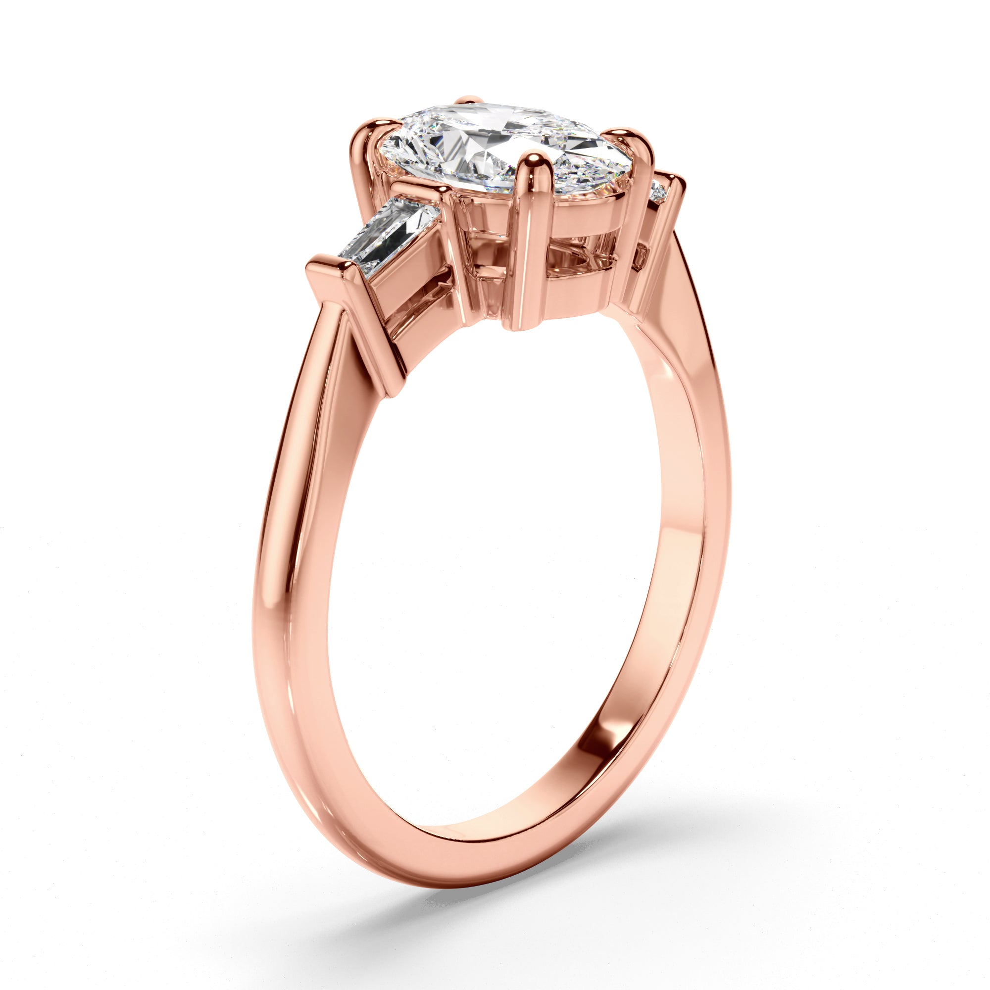 Cassandra - Oval Cut Diamond Trilogy Engagement Ring with Baguette Sides