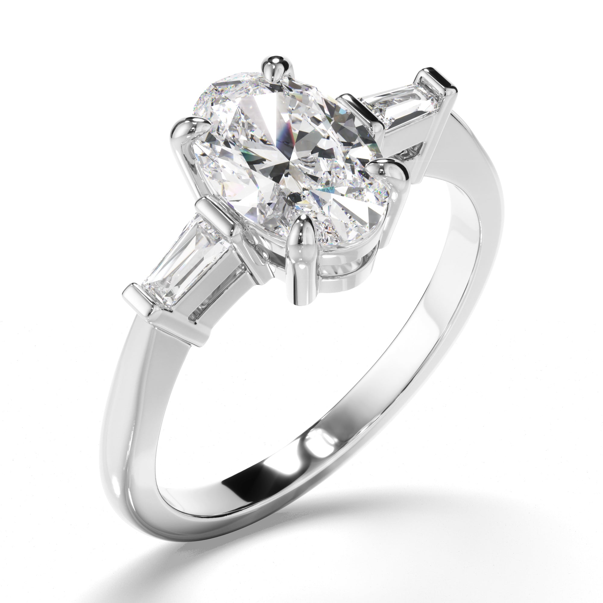 Cassandra - Oval Cut Diamond Trilogy Engagement Ring with Baguette Sides