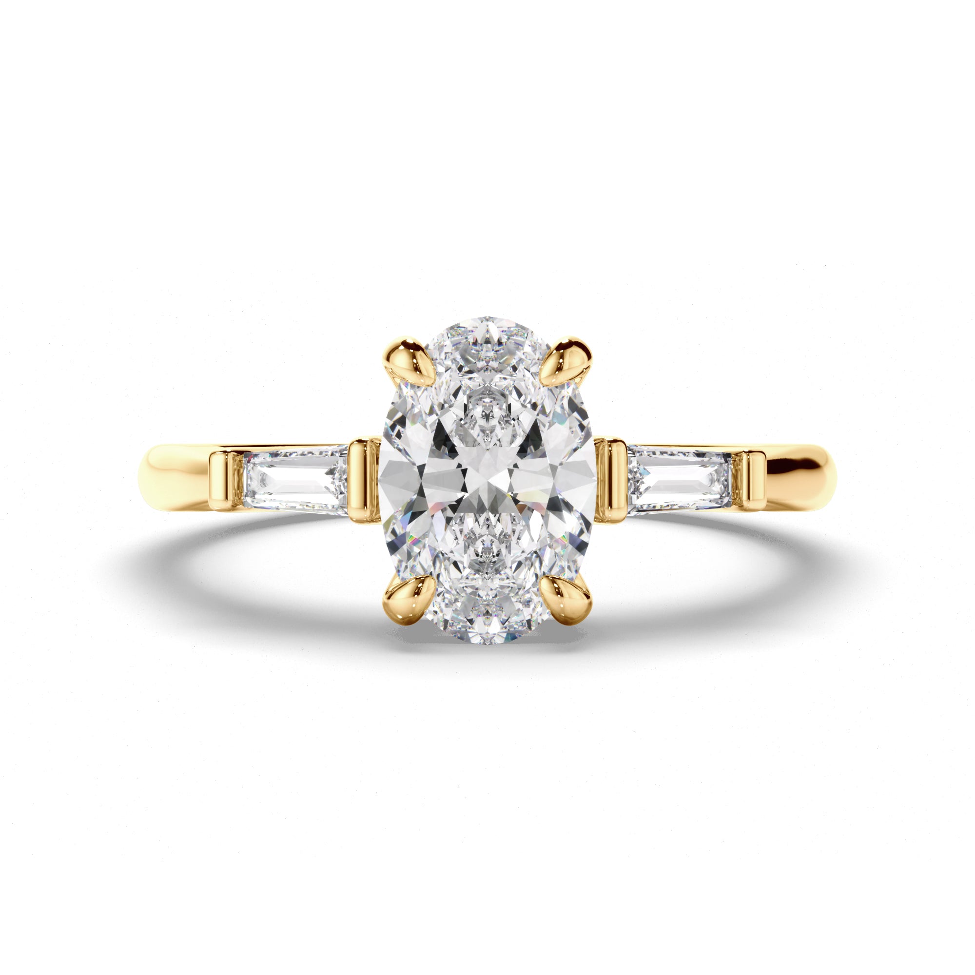 Cassandra - Oval Cut Diamond Trilogy Engagement Ring with Baguette Sides