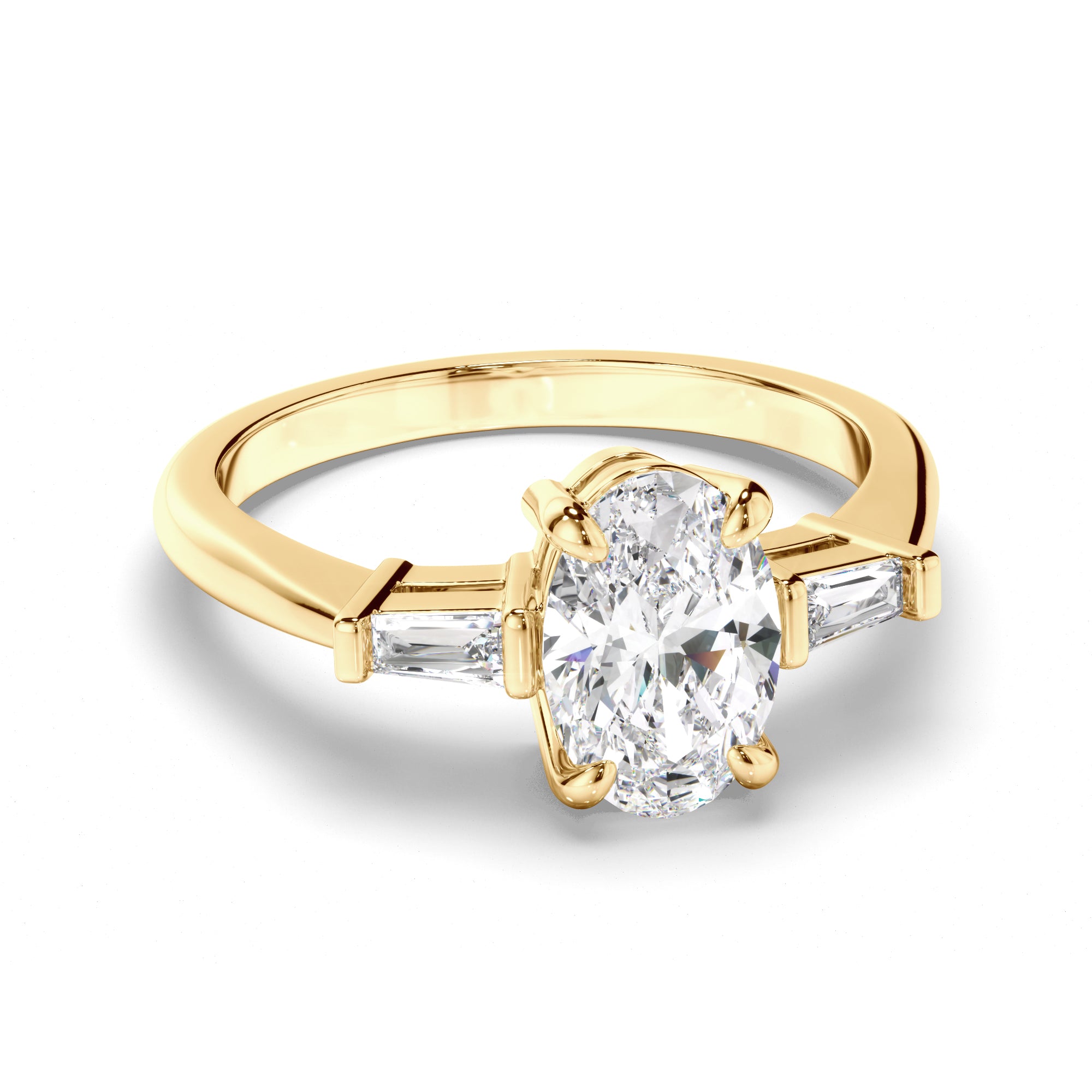 Cassandra - Oval Cut Diamond Trilogy Engagement Ring with Baguette Sides
