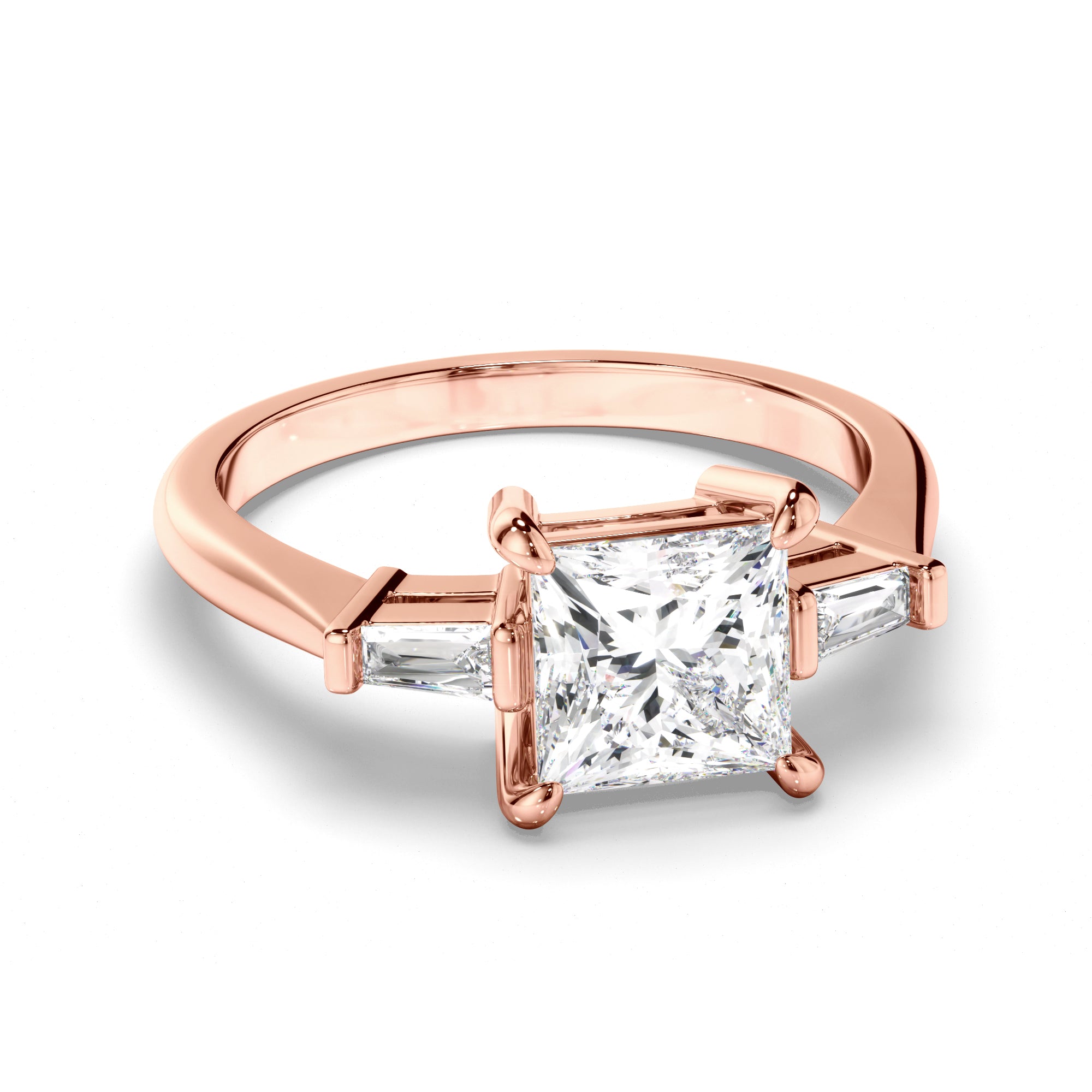 Fiona - Princess Cut Diamond Trilogy Engagement Ring with Baguette Sides