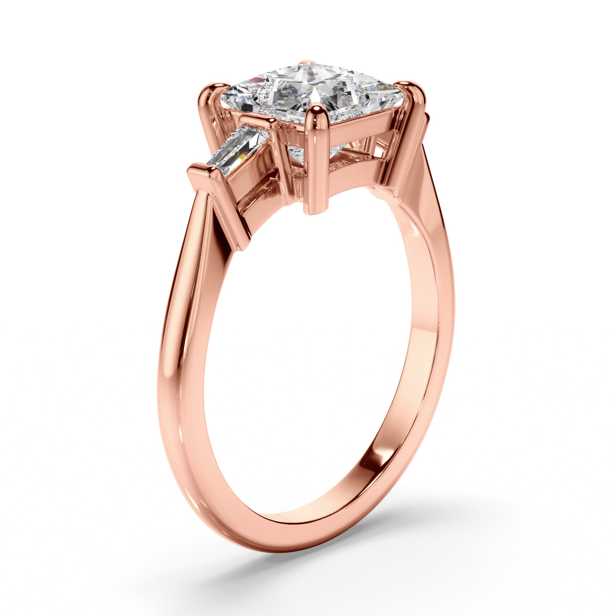 Fiona - Princess Cut Diamond Trilogy Engagement Ring with Baguette Sides
