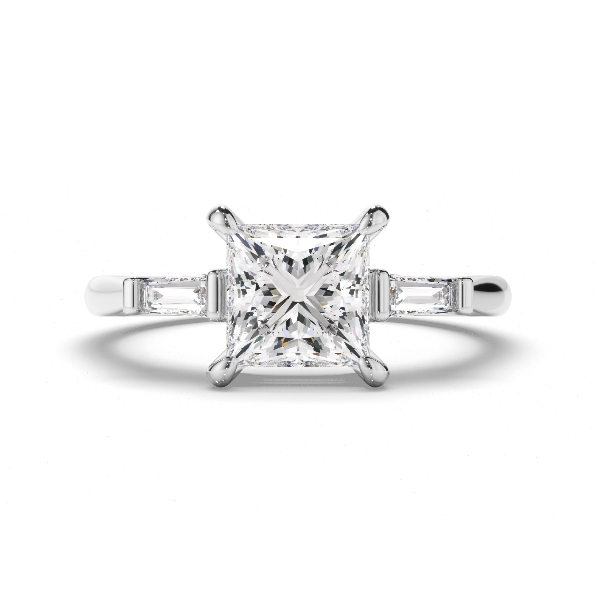 Fiona - Princess Cut Diamond Trilogy Engagement Ring with Baguette Sides