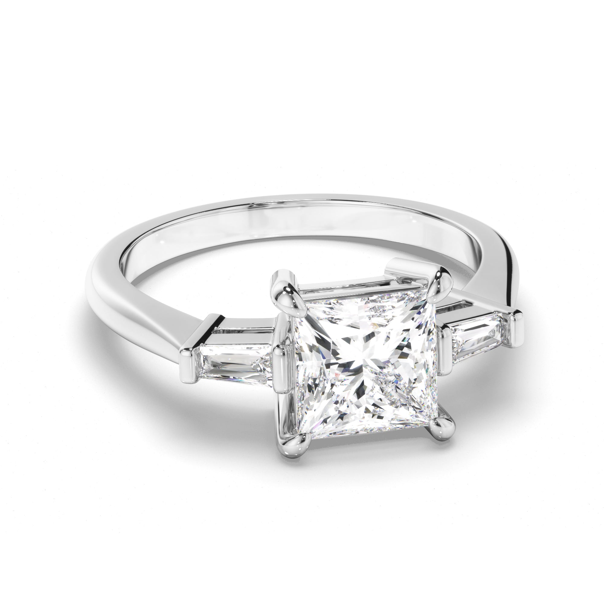 Fiona - Princess Cut Diamond Trilogy Engagement Ring with Baguette Sides