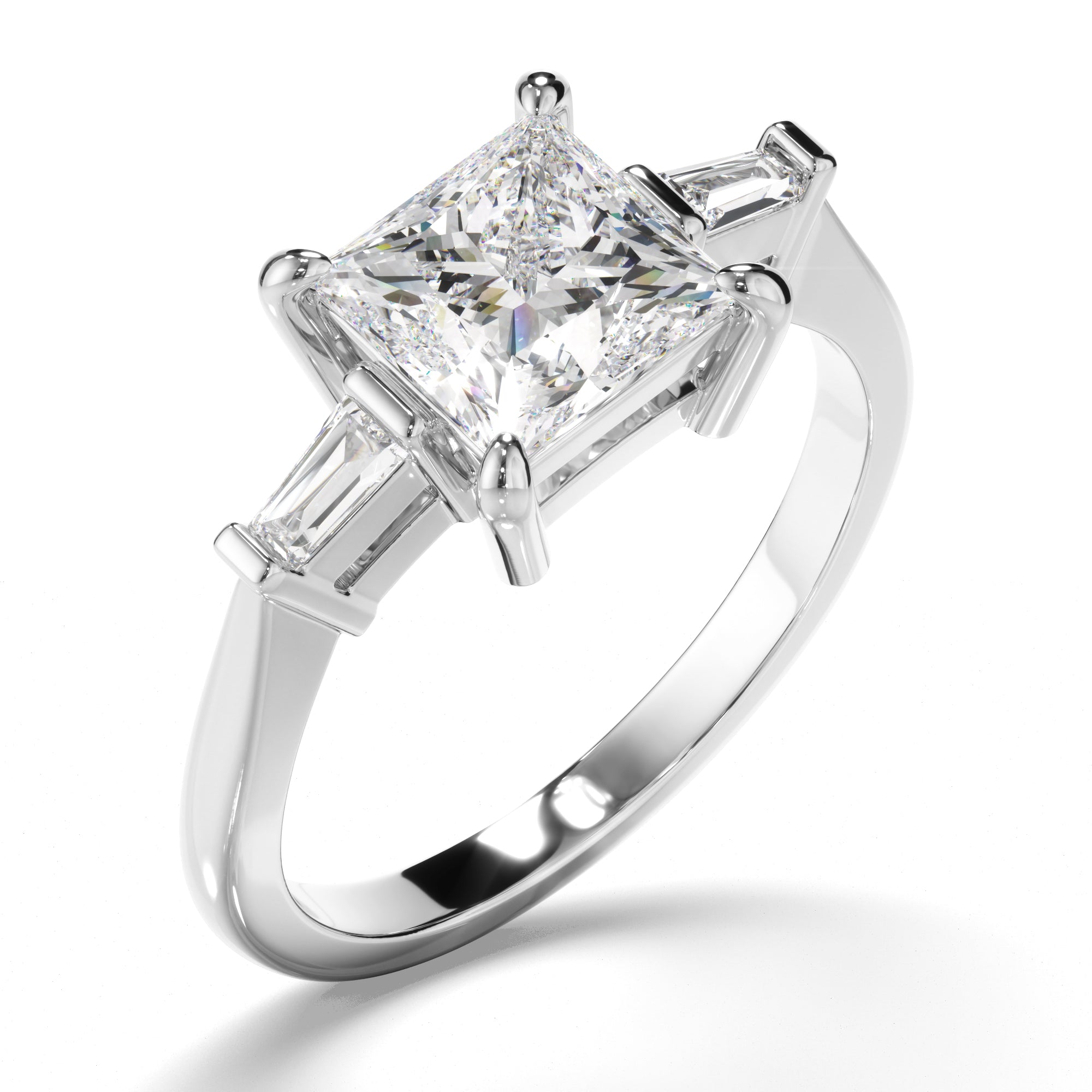 Fiona - Princess Cut Diamond Trilogy Engagement Ring with Baguette Sides