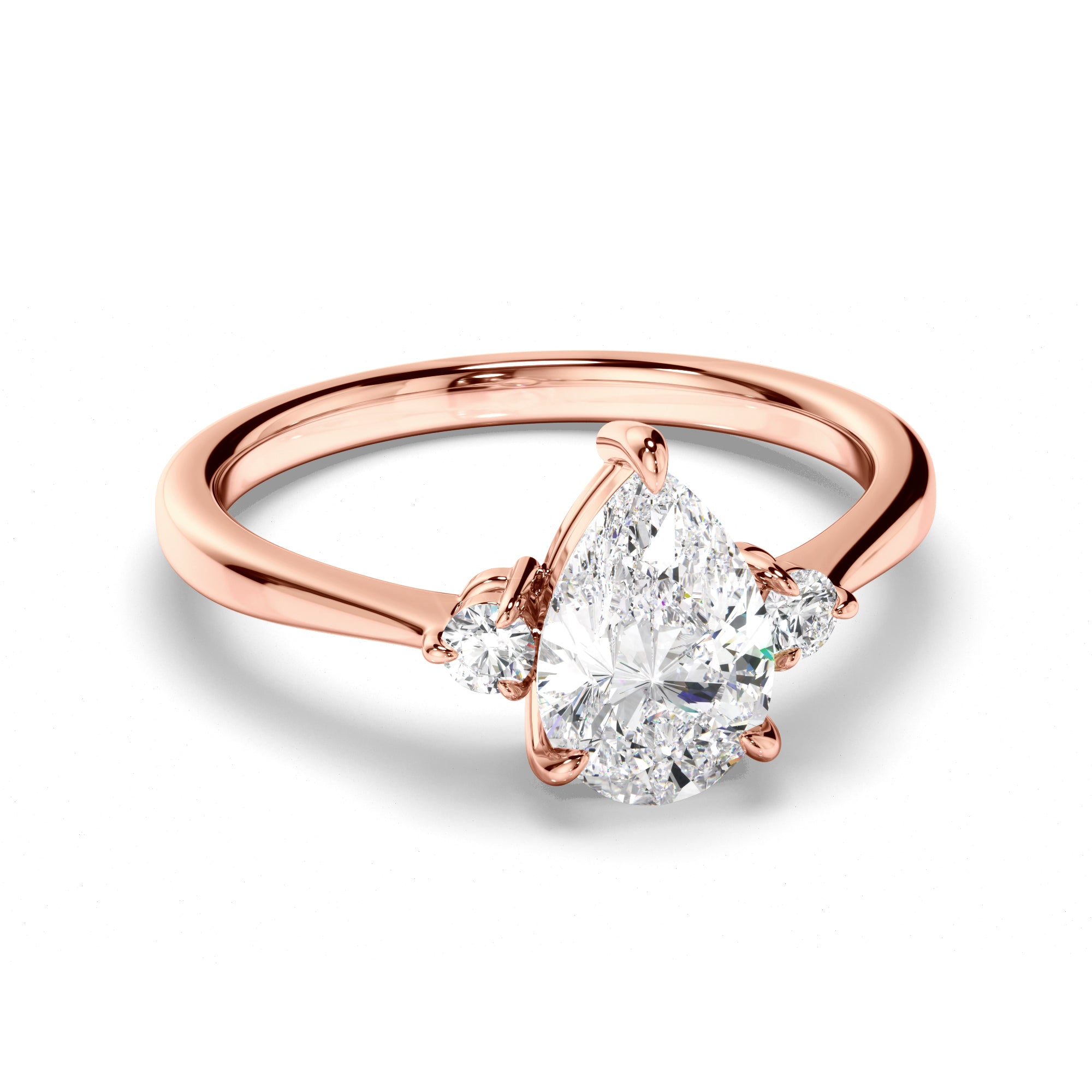 Genevieve - Pear Cut Diamond Trilogy Engagement Ring with Round Brilliant Sides