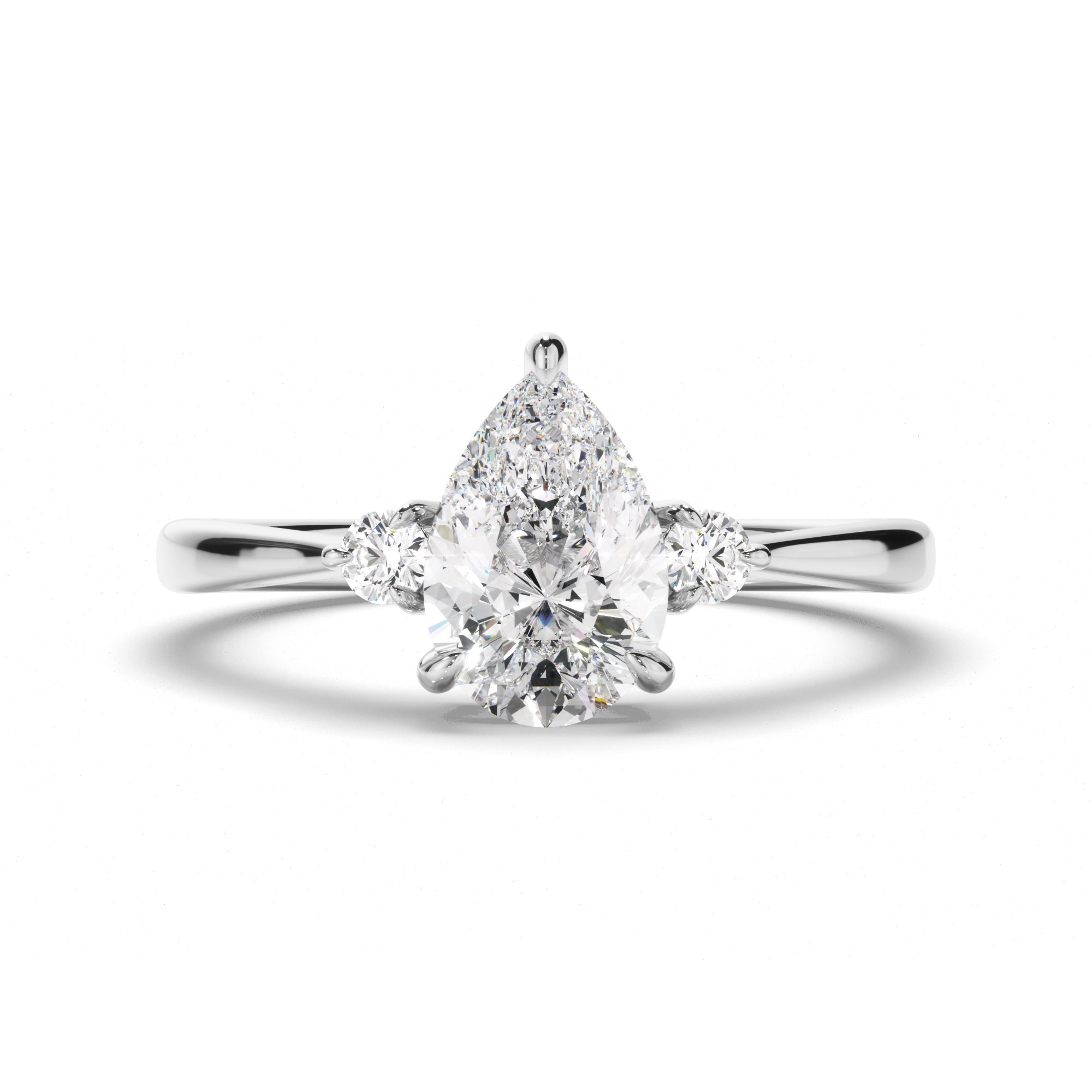 Genevieve - Pear Cut Diamond Trilogy Engagement Ring with Round Brilliant Sides