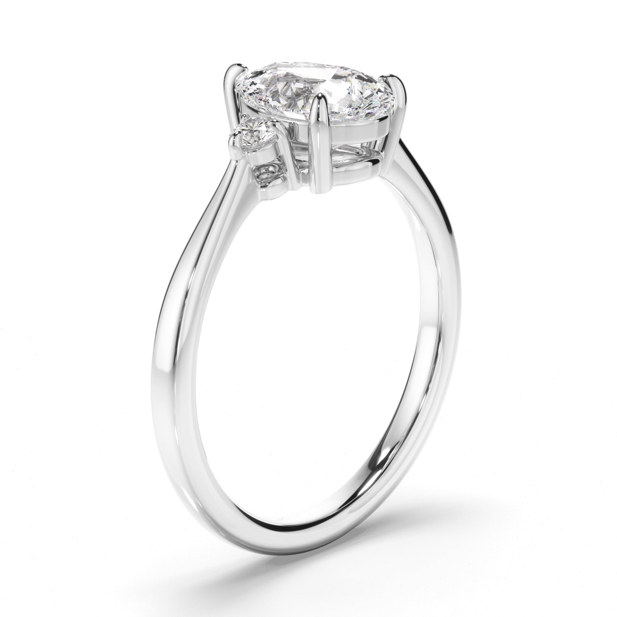 Genevieve - Pear Cut Diamond Trilogy Engagement Ring with Round Brilliant Sides