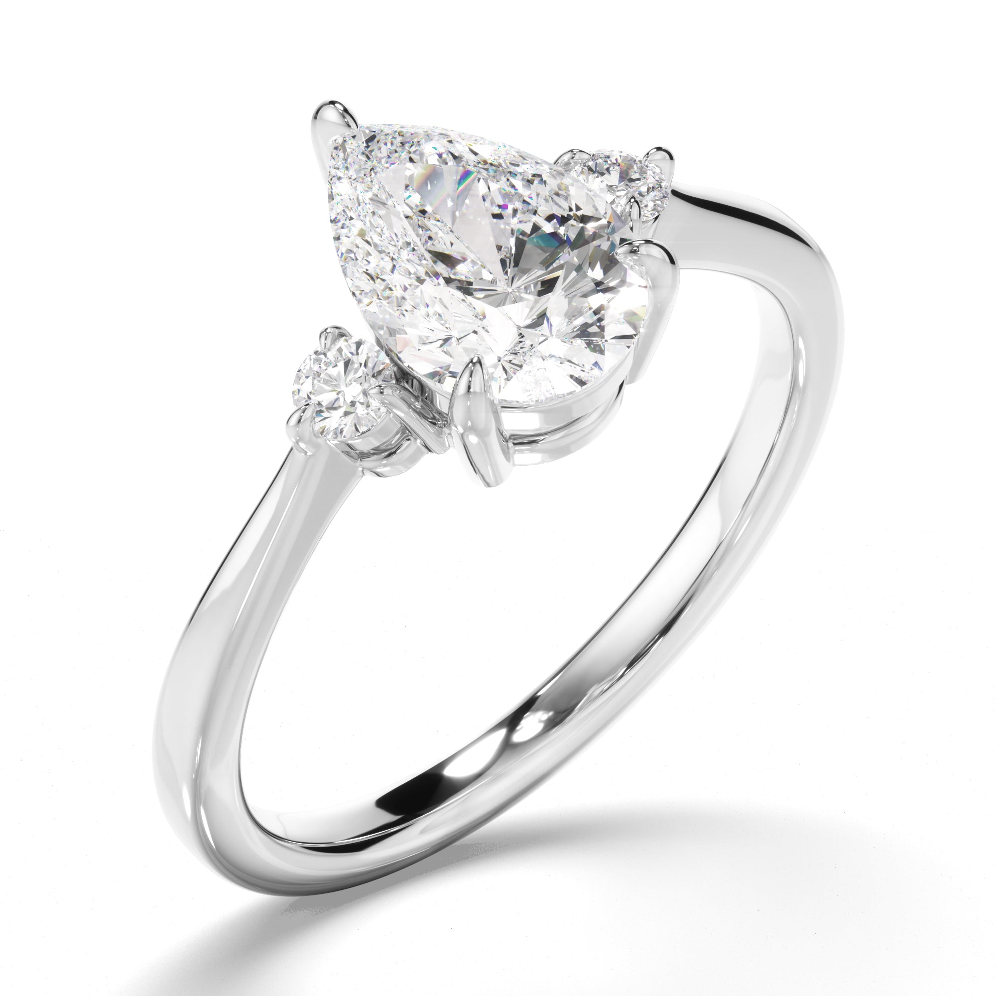 Genevieve - Pear Cut Diamond Trilogy Engagement Ring with Round Brilliant Sides