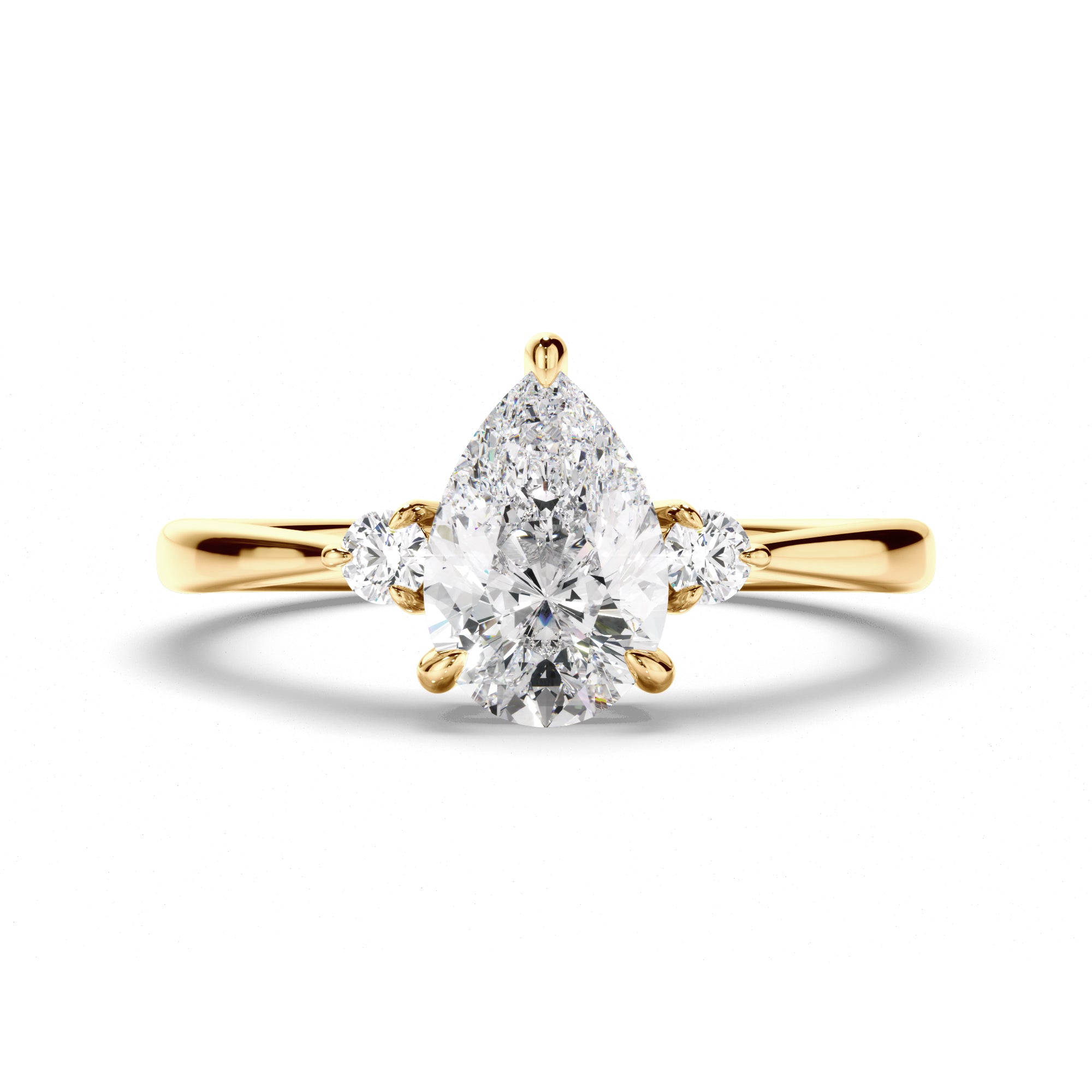 Genevieve - Pear Cut Diamond Trilogy Engagement Ring with Round Brilliant Sides