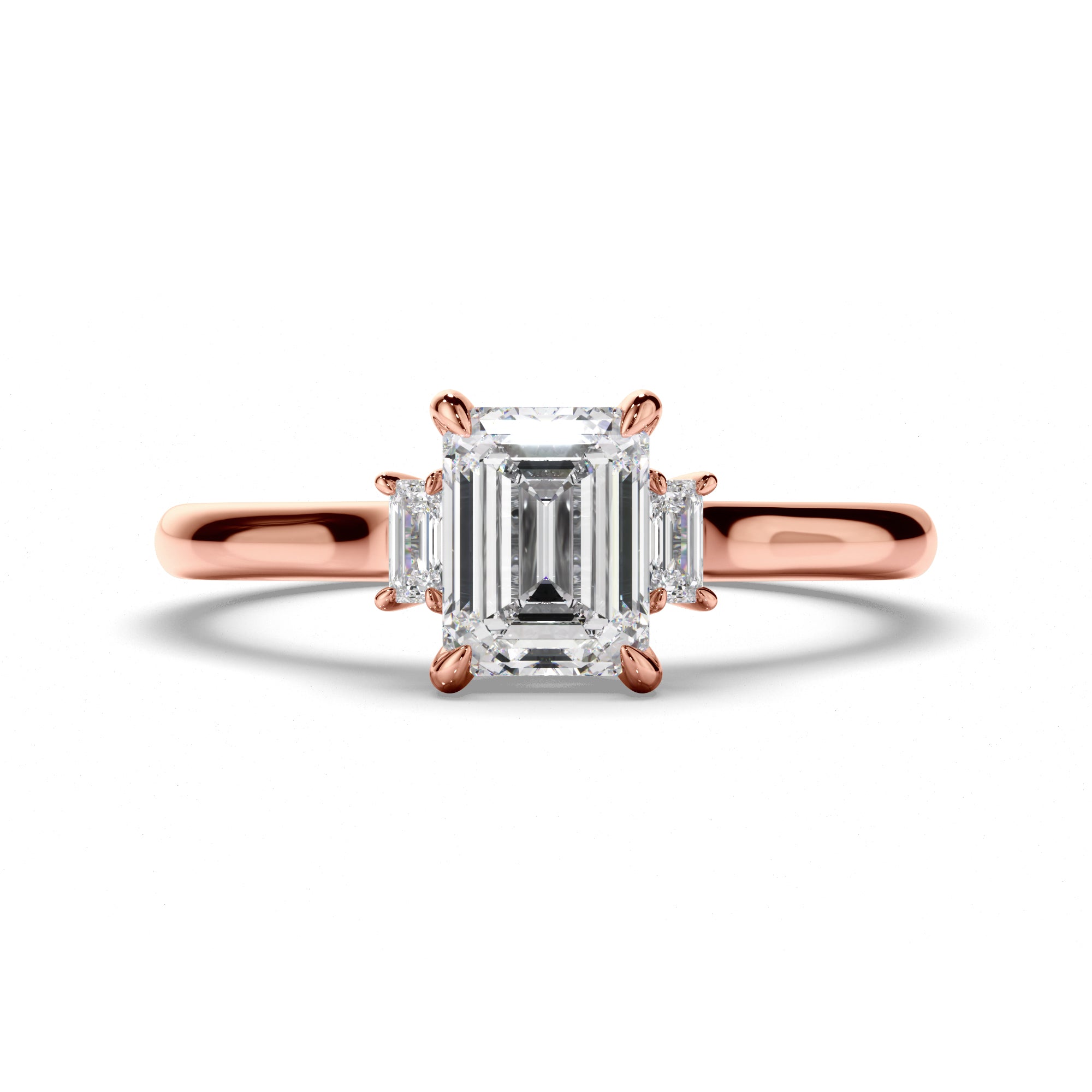 Phoenix - Emerald Cut Diamond Trilogy Engagement Ring with Baguette Sides