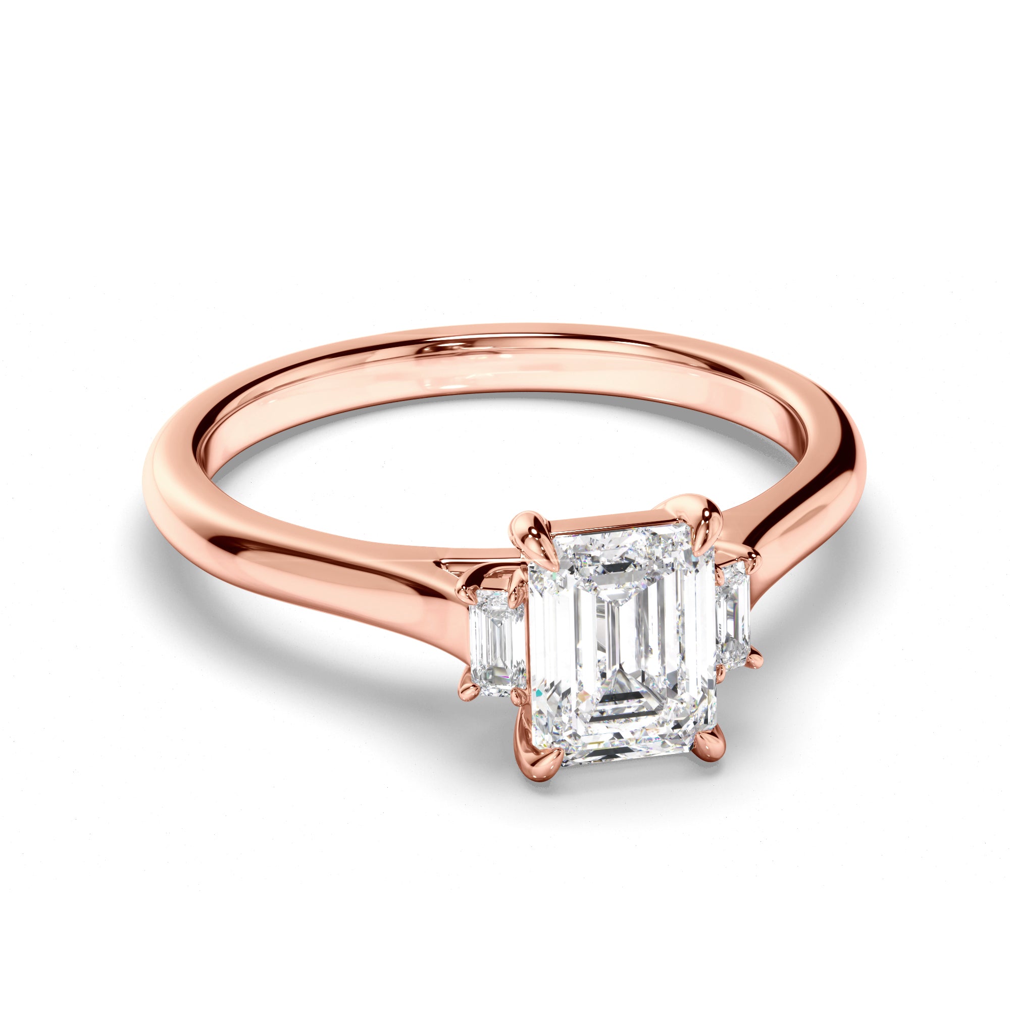 Phoenix - Emerald Cut Diamond Trilogy Engagement Ring with Baguette Sides