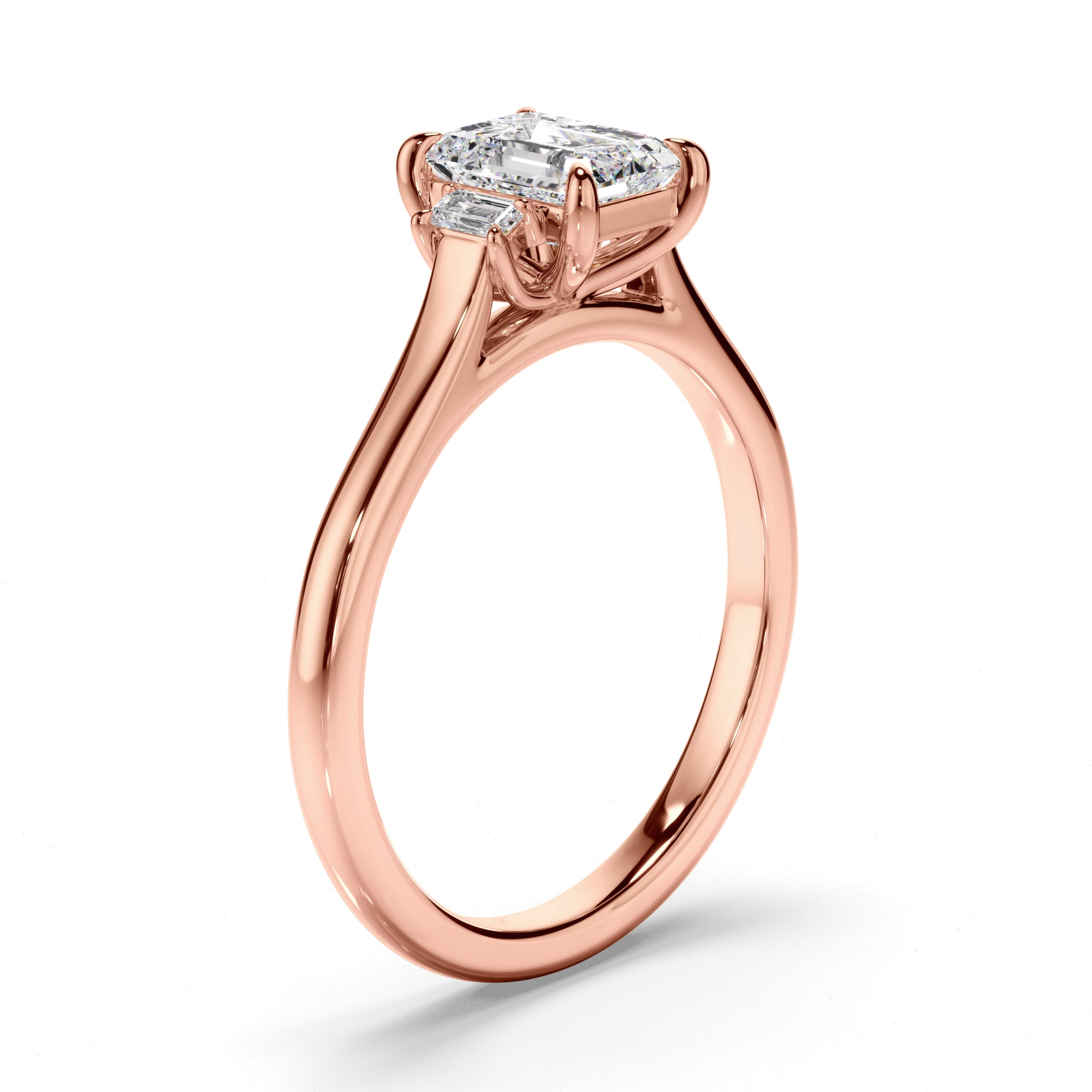 Phoenix - Emerald Cut Diamond Trilogy Engagement Ring with Baguette Sides