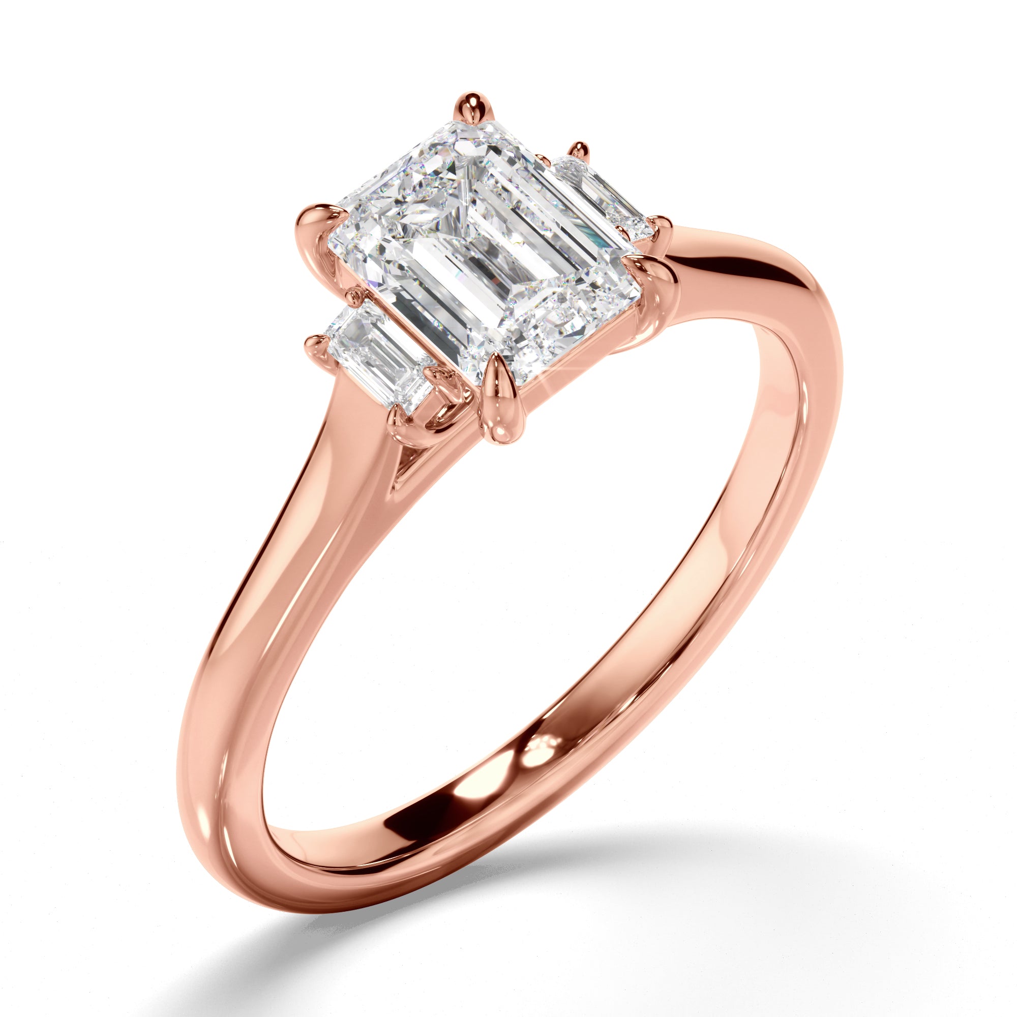 Phoenix - Emerald Cut Diamond Trilogy Engagement Ring with Baguette Sides
