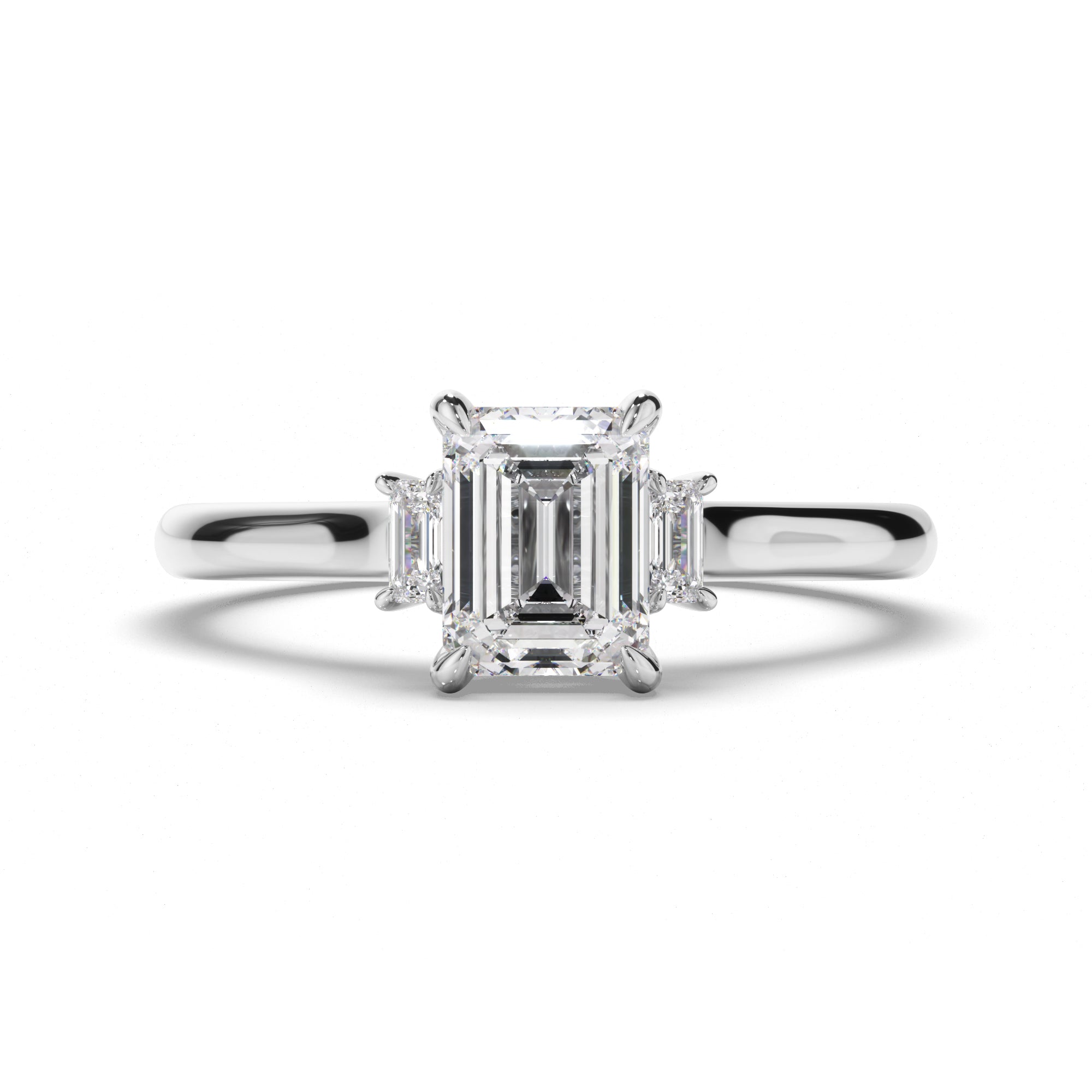 Phoenix - Emerald Cut Diamond Trilogy Engagement Ring with Baguette Sides