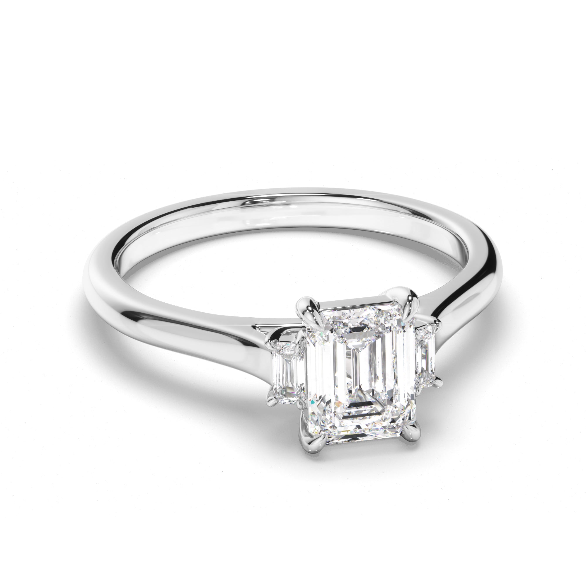 Phoenix - Emerald Cut Diamond Trilogy Engagement Ring with Baguette Sides
