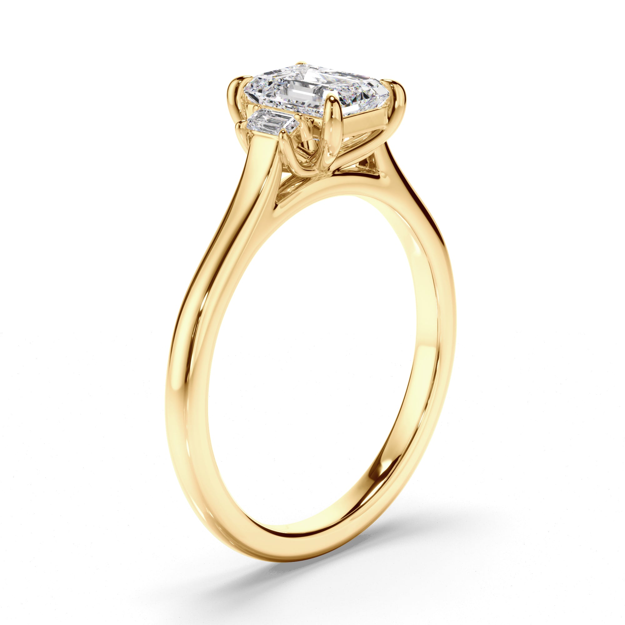 Phoenix - Emerald Cut Diamond Trilogy Engagement Ring with Baguette Sides