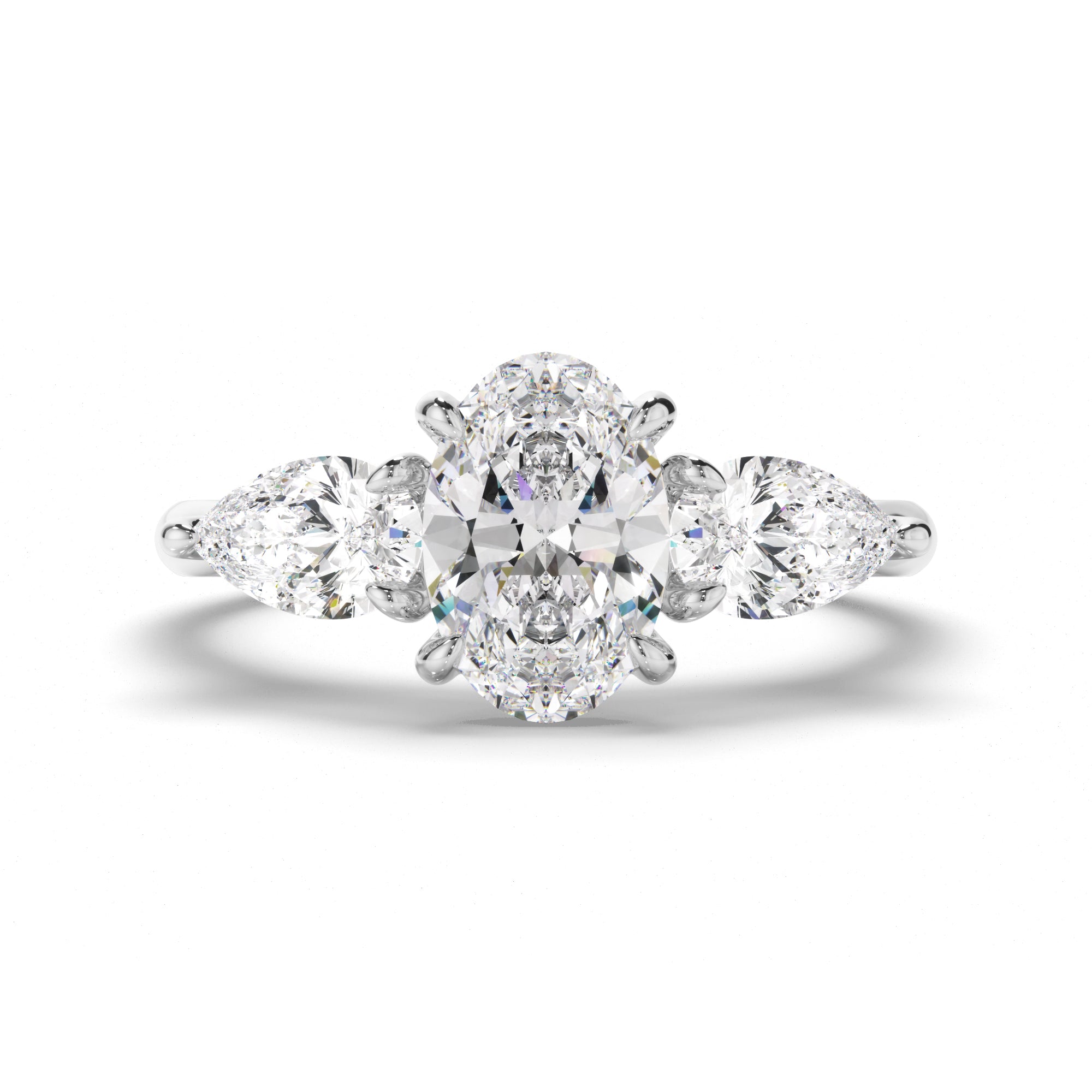 Evanna - Oval Cut Diamond Trilogy Engagement Ring with Pear Sides