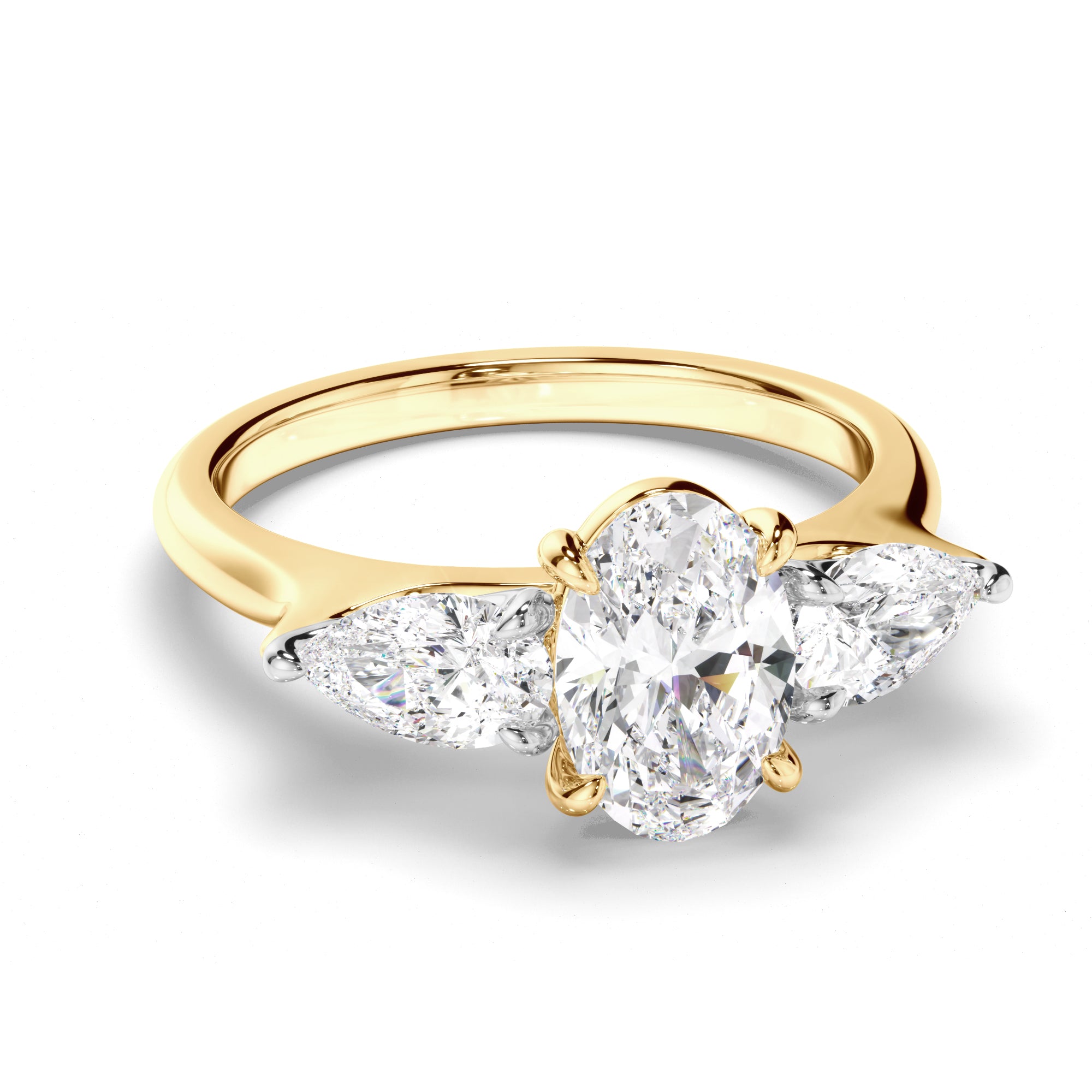 Evanna - Oval Cut Diamond Trilogy Engagement Ring with Pear Sides