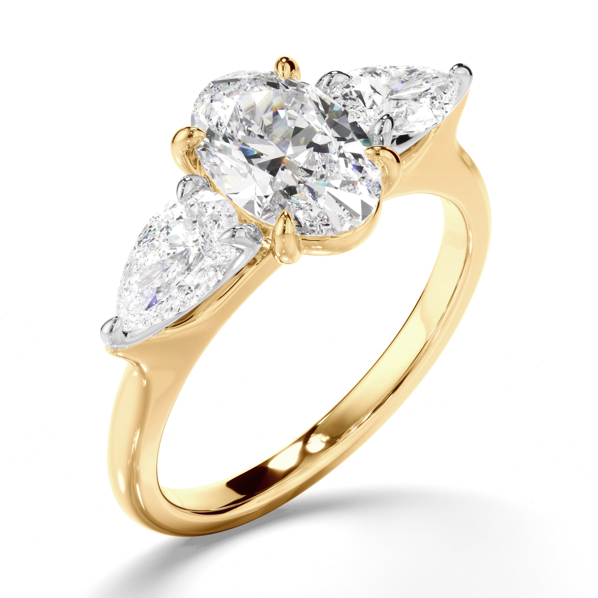 Evanna - Oval Cut Diamond Trilogy Engagement Ring with Pear Sides