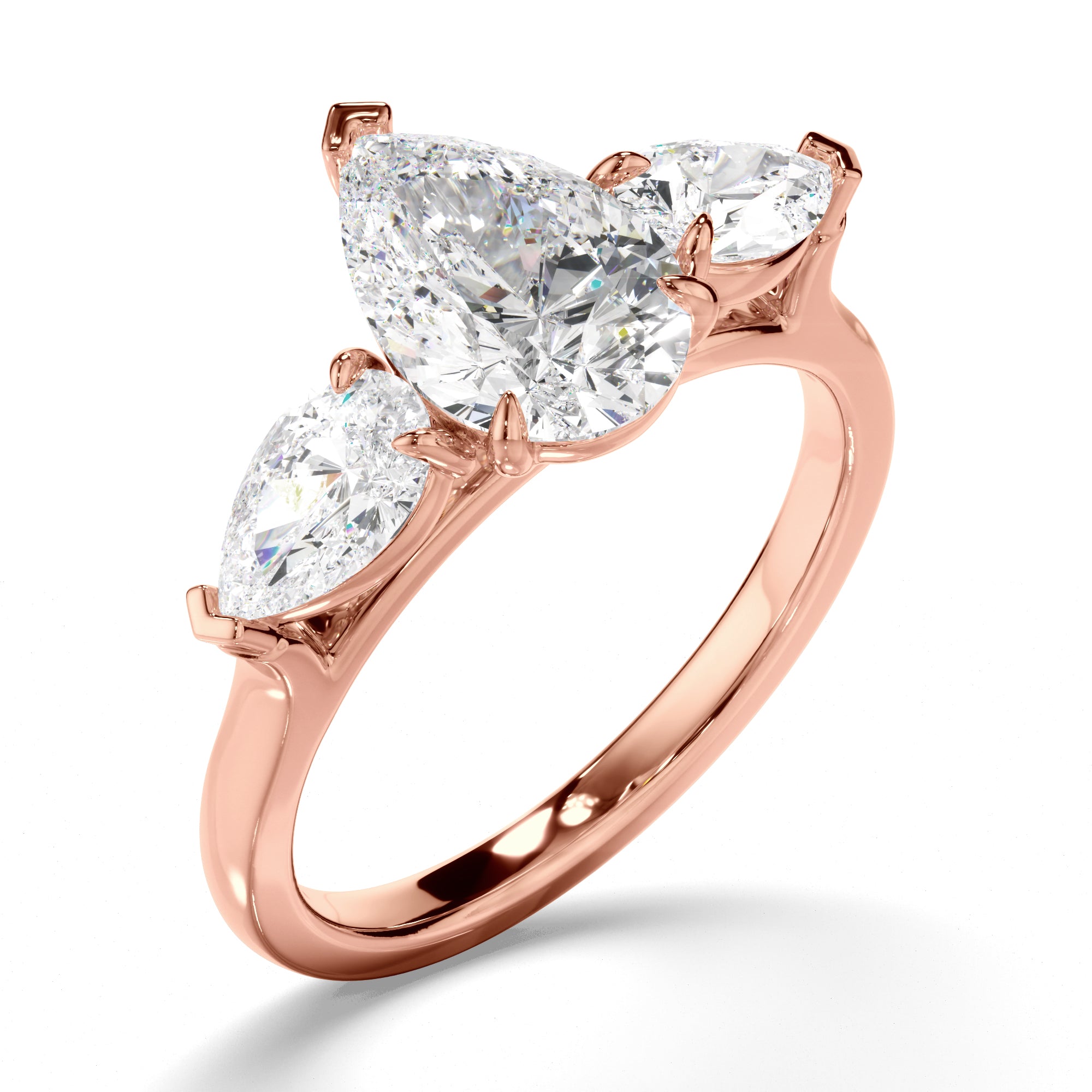 Tara - Pear Cut Diamond Trilogy Engagement Ring with Pear Sides