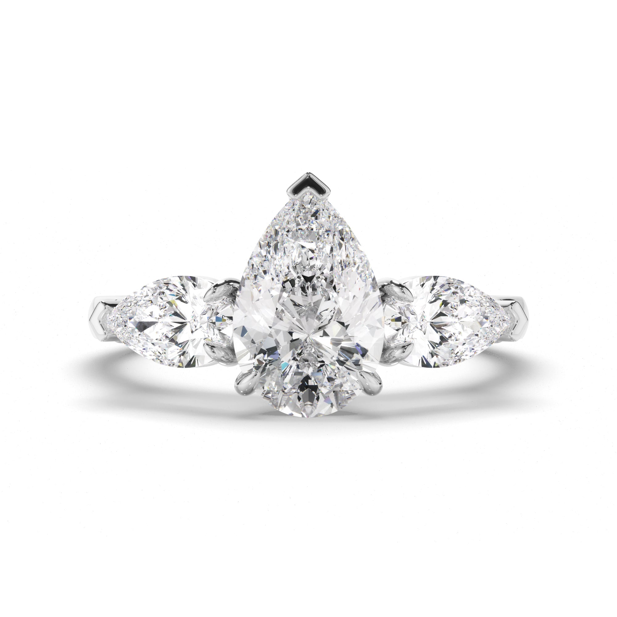 Tara - Pear Cut Diamond Trilogy Engagement Ring with Pear Sides