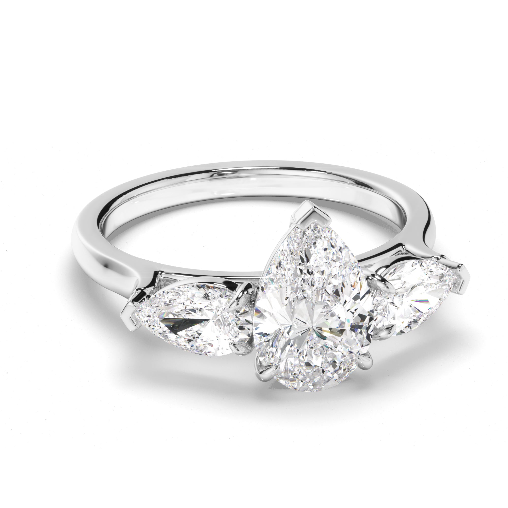 Tara - Pear Cut Diamond Trilogy Engagement Ring with Pear Sides