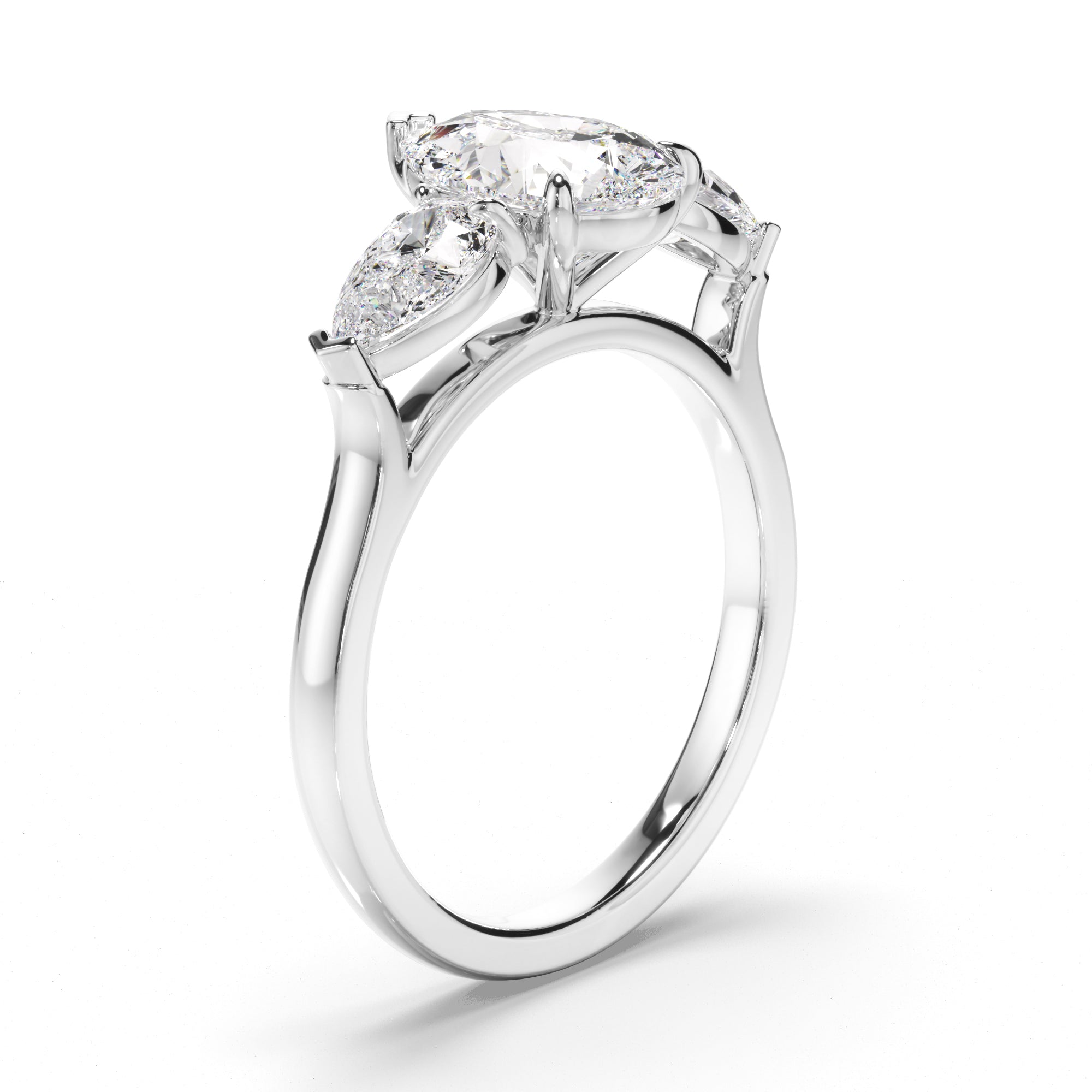 Tara - Pear Cut Diamond Trilogy Engagement Ring with Pear Sides