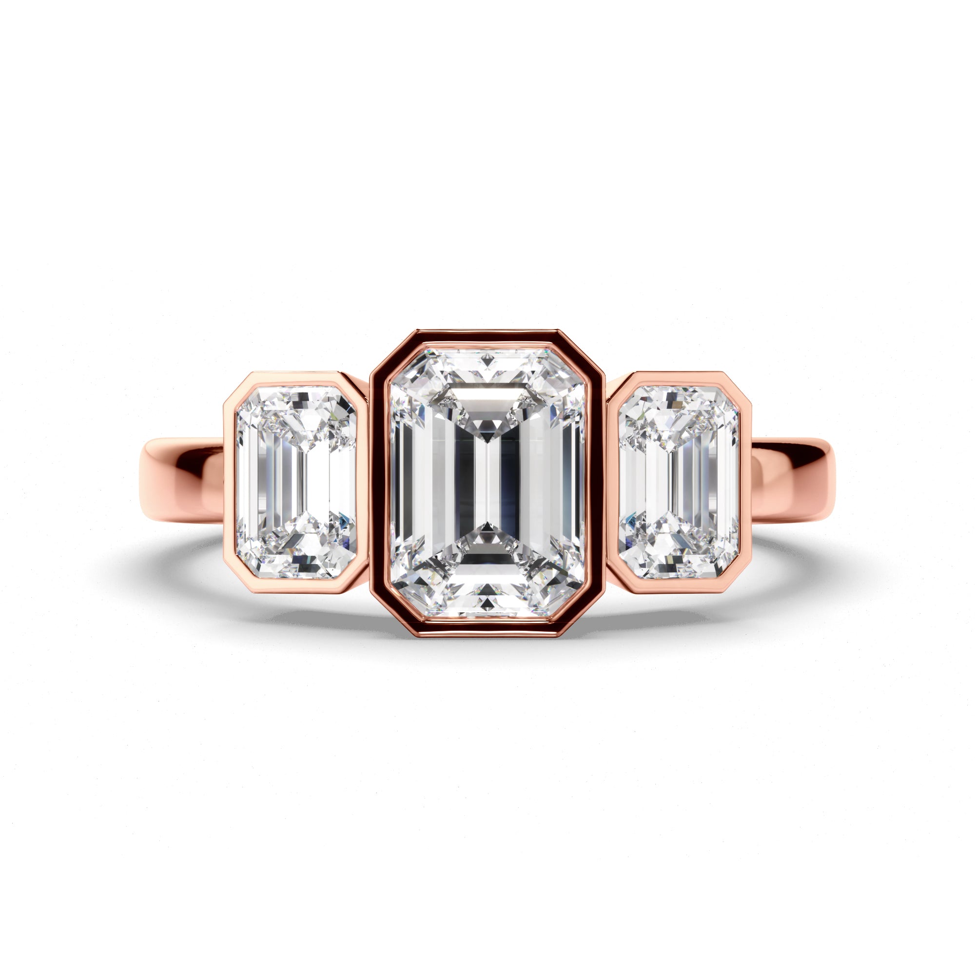 Estella - Emerald Cut Diamond Bezel Set Trilogy Engagement Ring