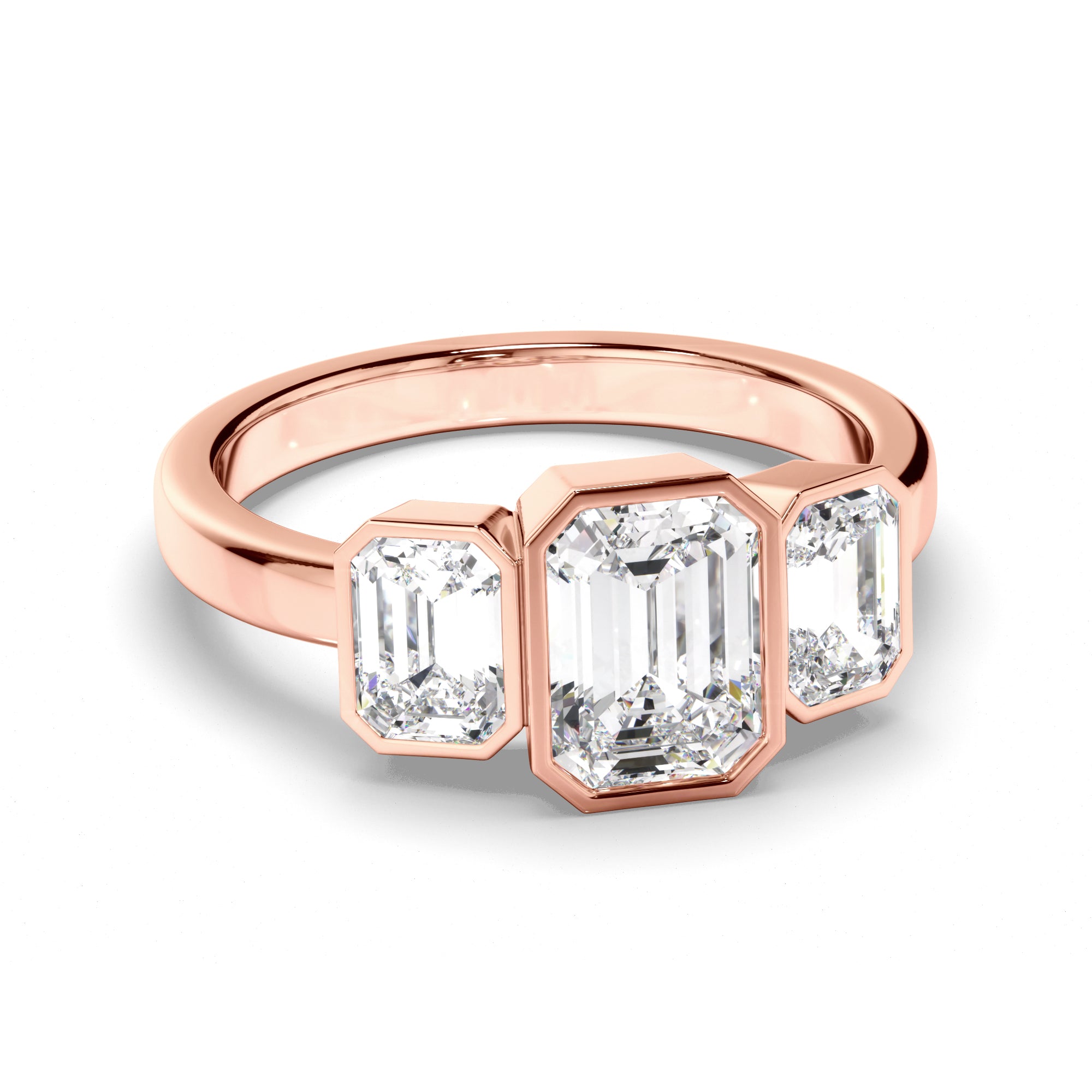 Estella - Emerald Cut Diamond Bezel Set Trilogy Engagement Ring