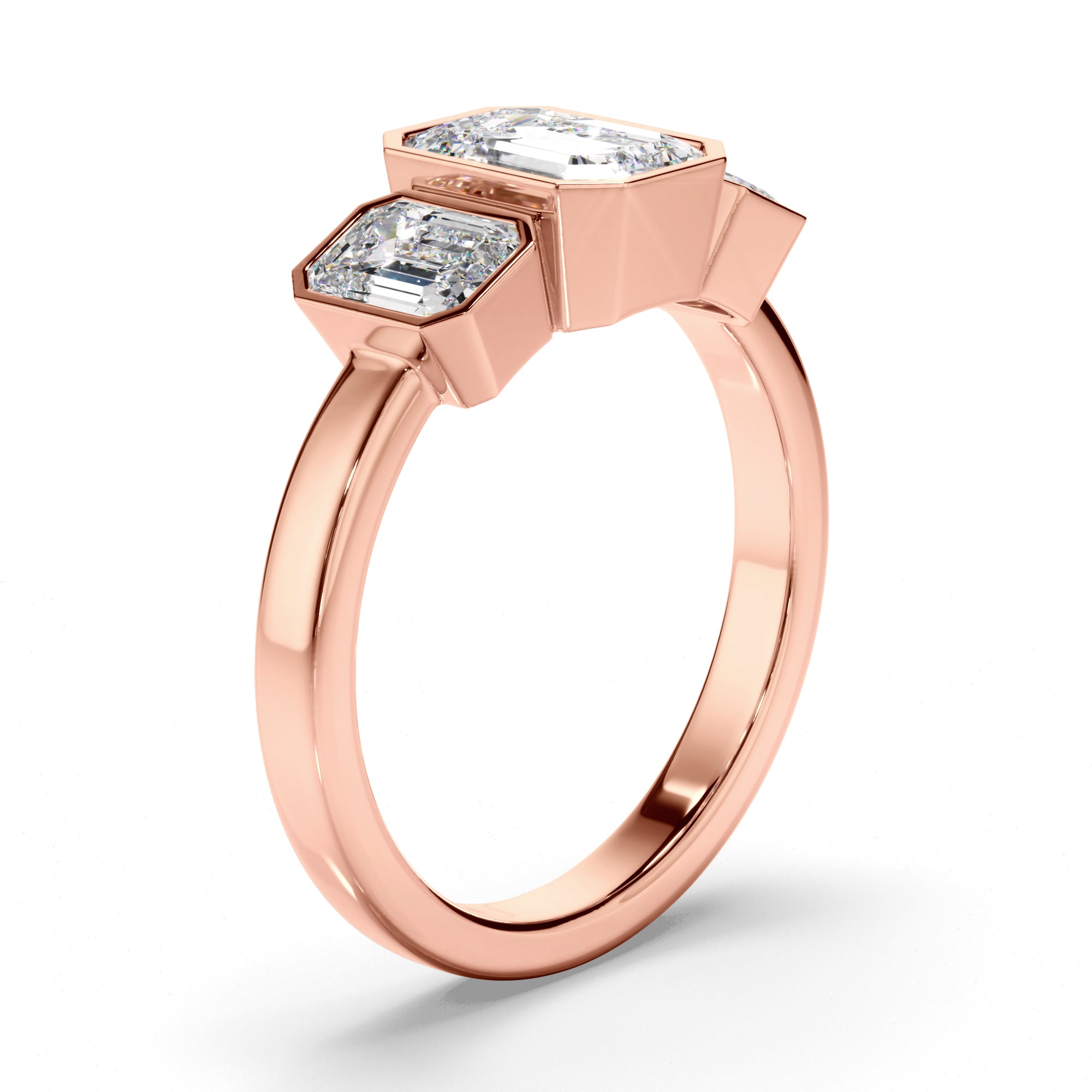 Estella - Emerald Cut Diamond Bezel Set Trilogy Engagement Ring