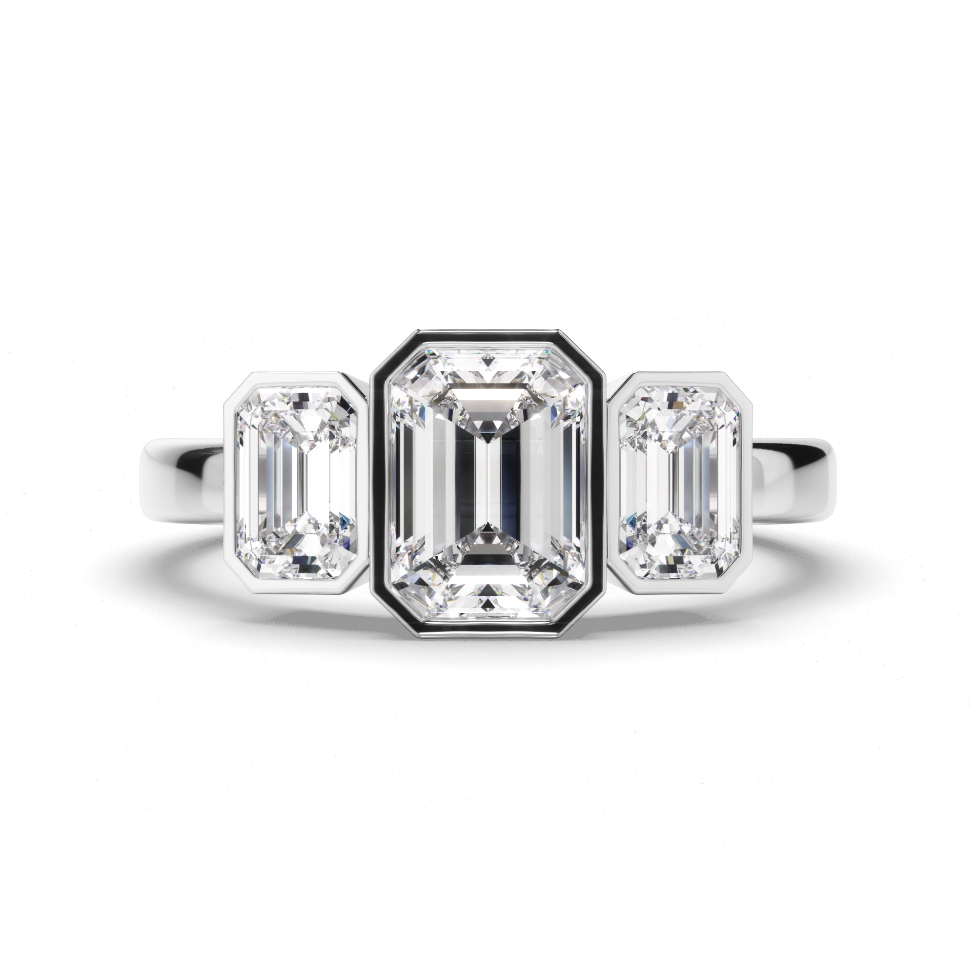 Estella - Emerald Cut Diamond Bezel Set Trilogy Engagement Ring