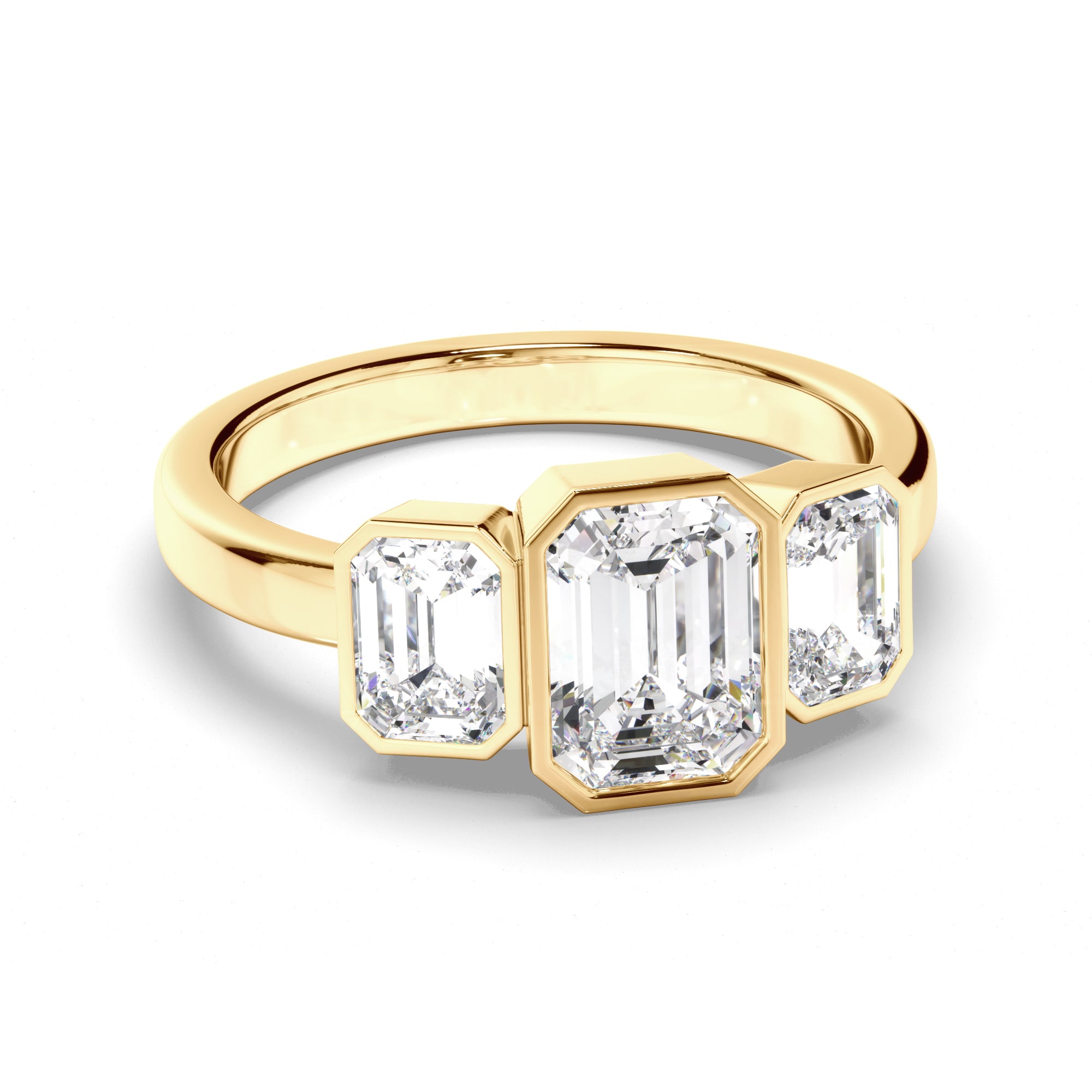 Estella - Emerald Cut Diamond Bezel Set Trilogy Engagement Ring