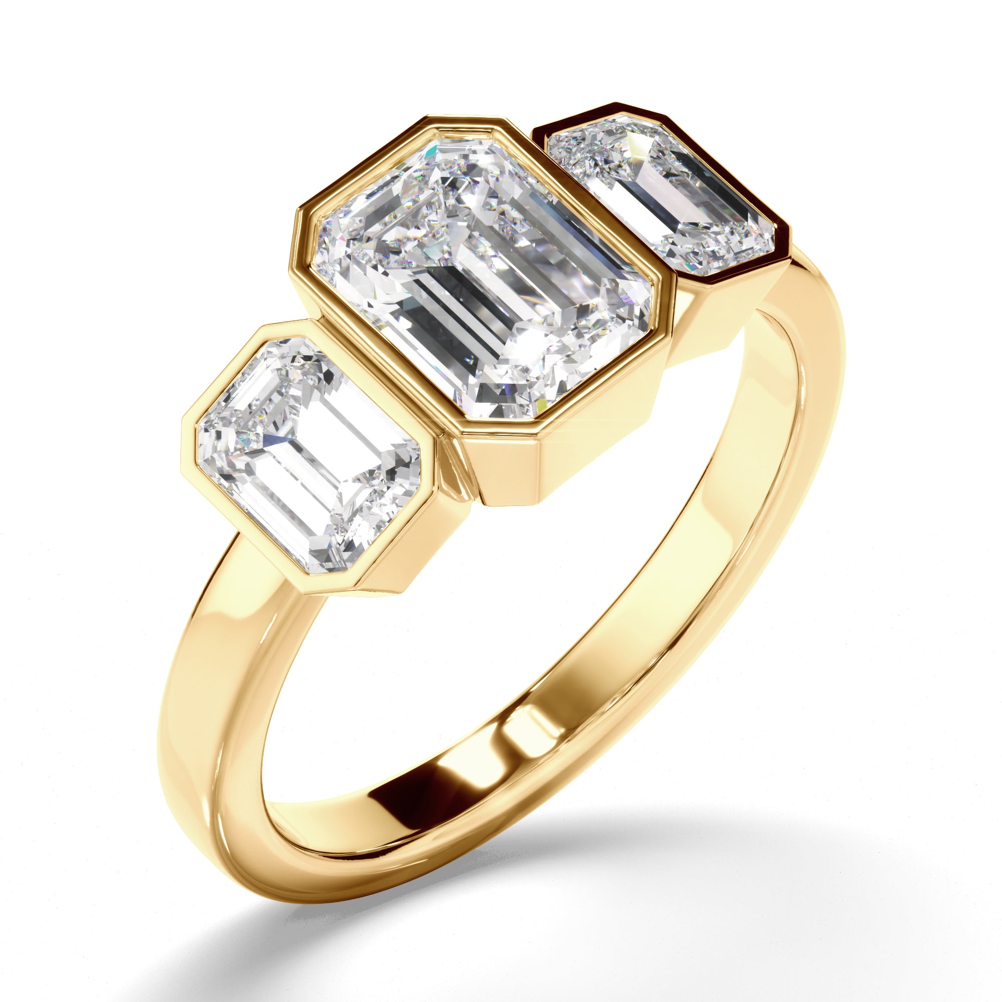 Estella - Emerald Cut Diamond Bezel Set Trilogy Engagement Ring