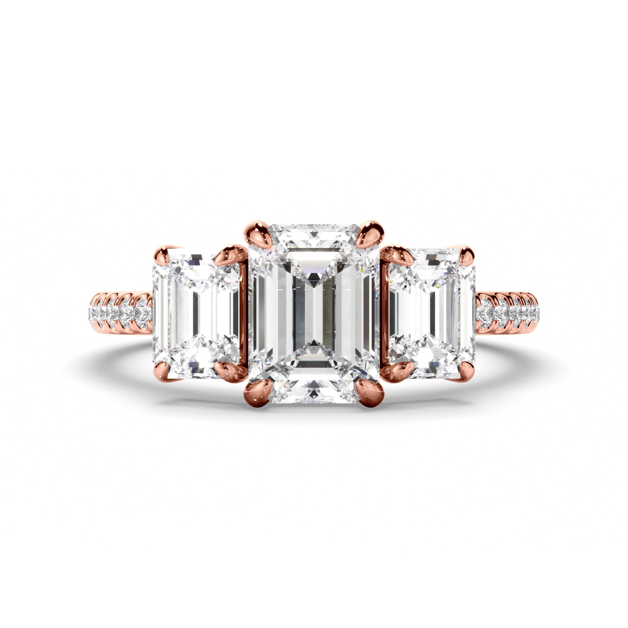 Nicolette - Emerald Cut Diamond Trilogy Engagement Ring with Pave Sides