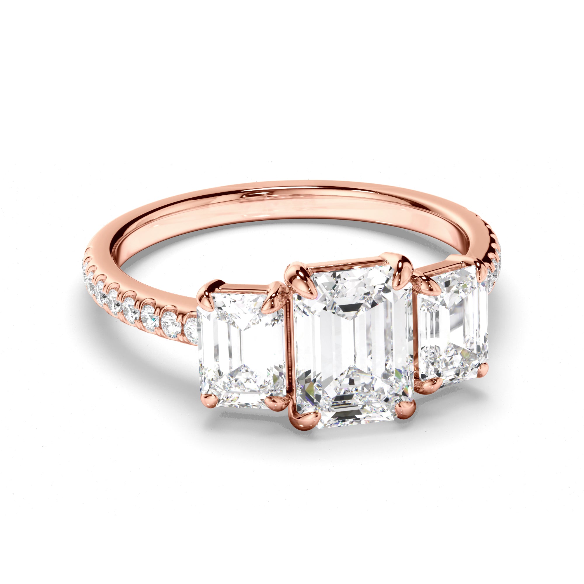 Nicolette - Emerald Cut Diamond Trilogy Engagement Ring with Pave Sides