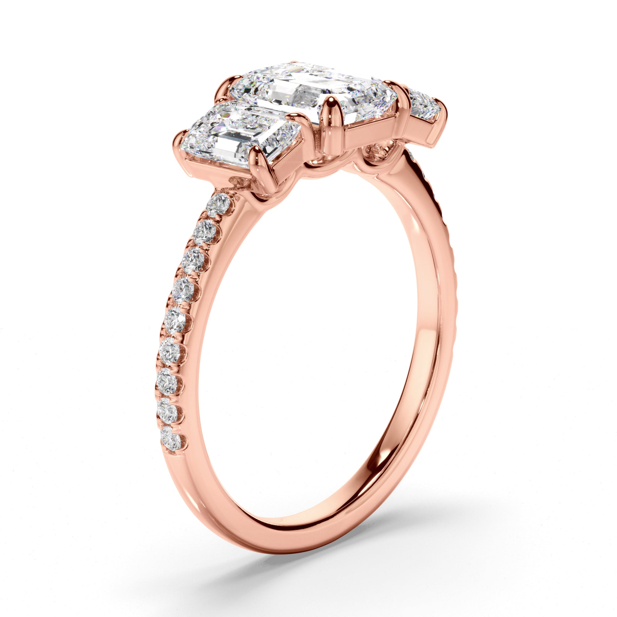 Nicolette - Emerald Cut Diamond Trilogy Engagement Ring with Pave Sides