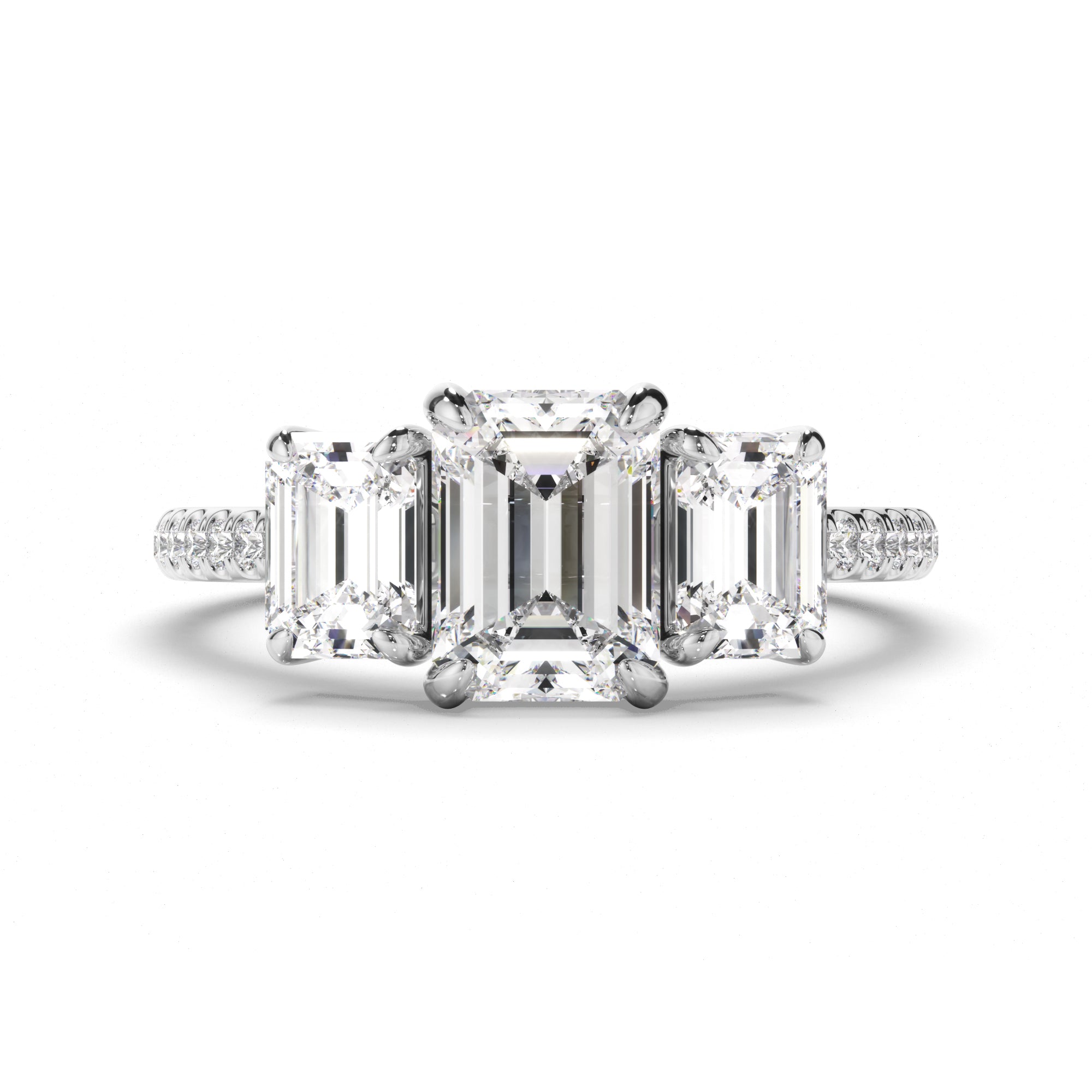 Nicolette - Emerald Cut Diamond Trilogy Engagement Ring with Pave Sides