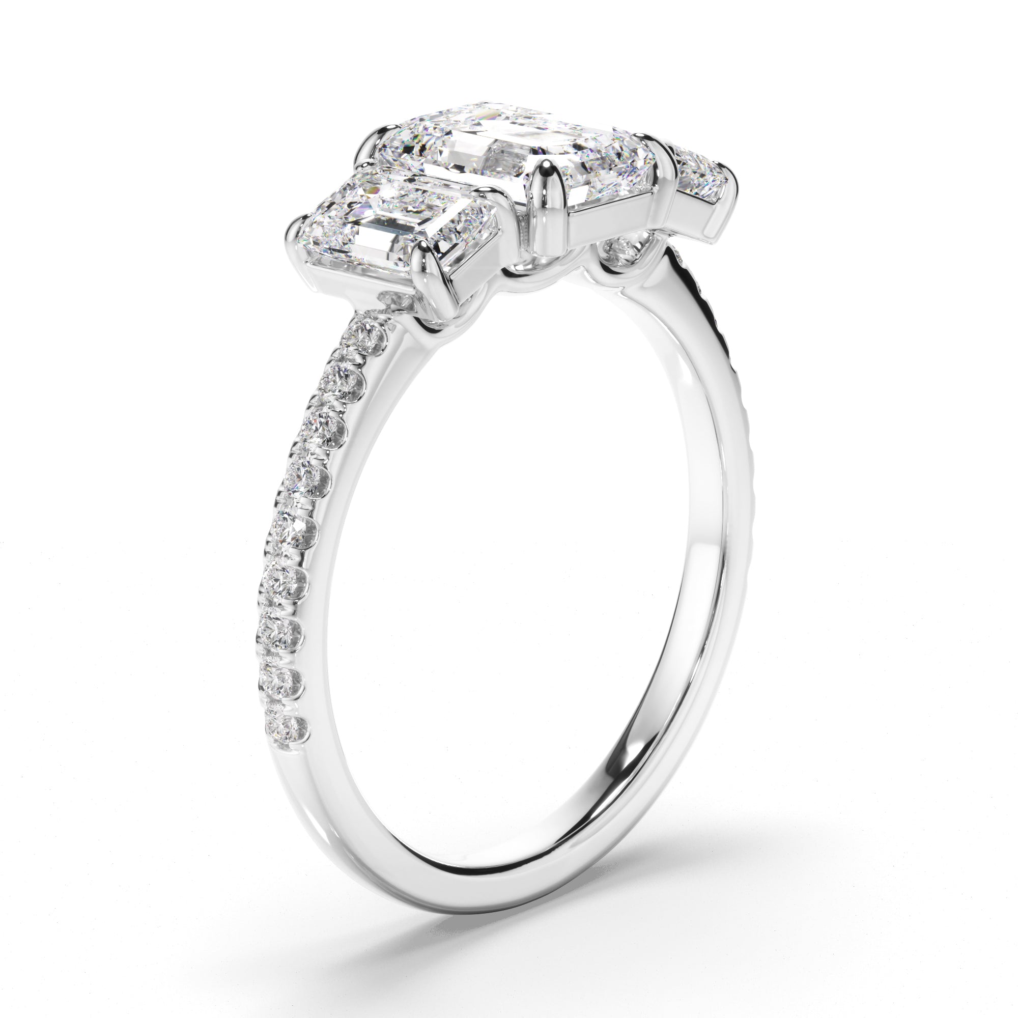 Nicolette - Emerald Cut Diamond Trilogy Engagement Ring with Pave Sides
