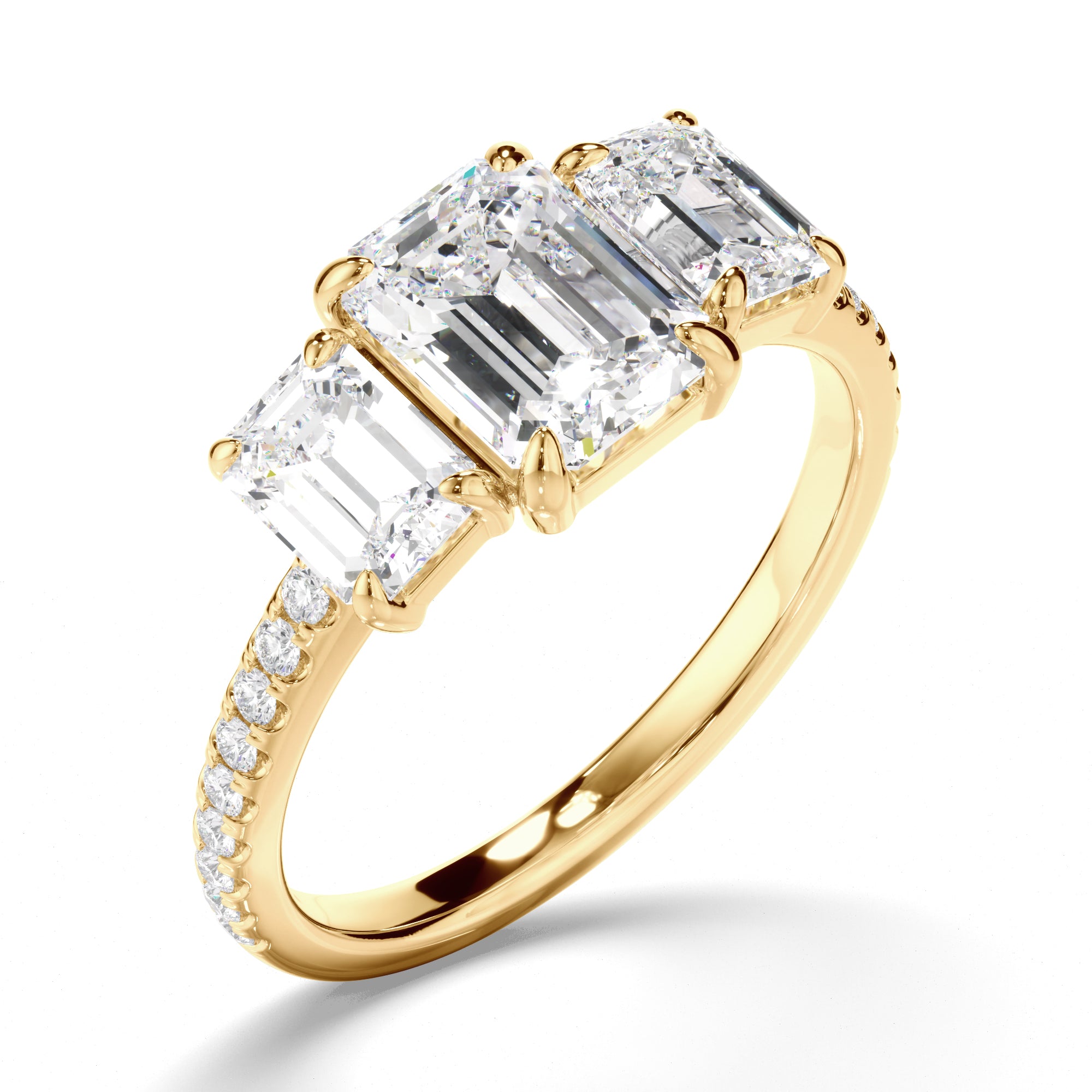 Nicolette - Emerald Cut Diamond Trilogy Engagement Ring with Pave Sides