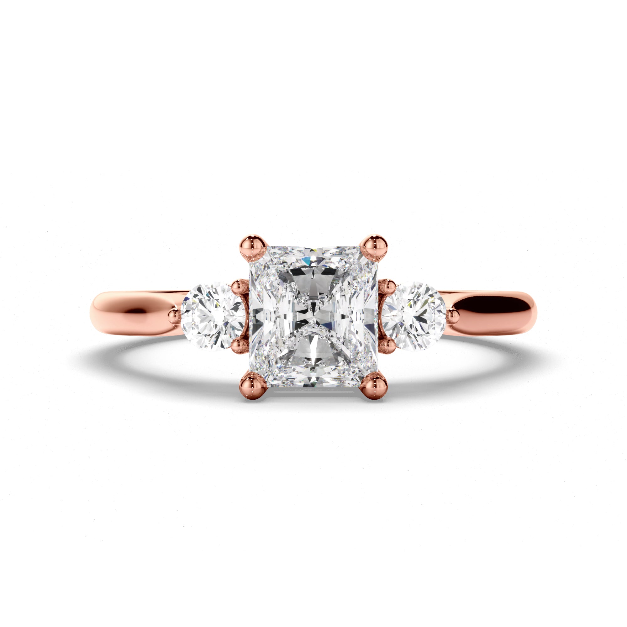 Solara - Radiant Cut Diamond Trilogy Engagement Ring with Round Brilliant Sides