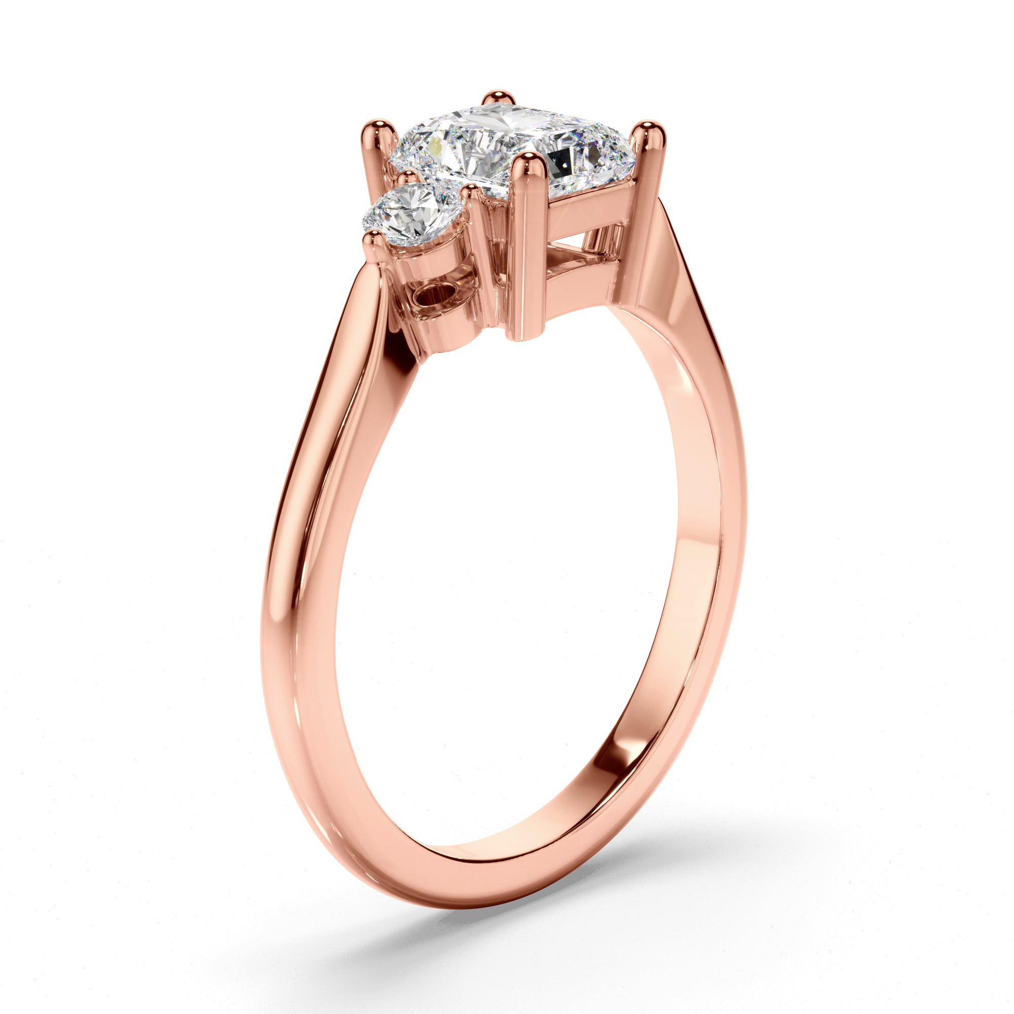 Solara - Radiant Cut Diamond Trilogy Engagement Ring with Round Brilliant Sides