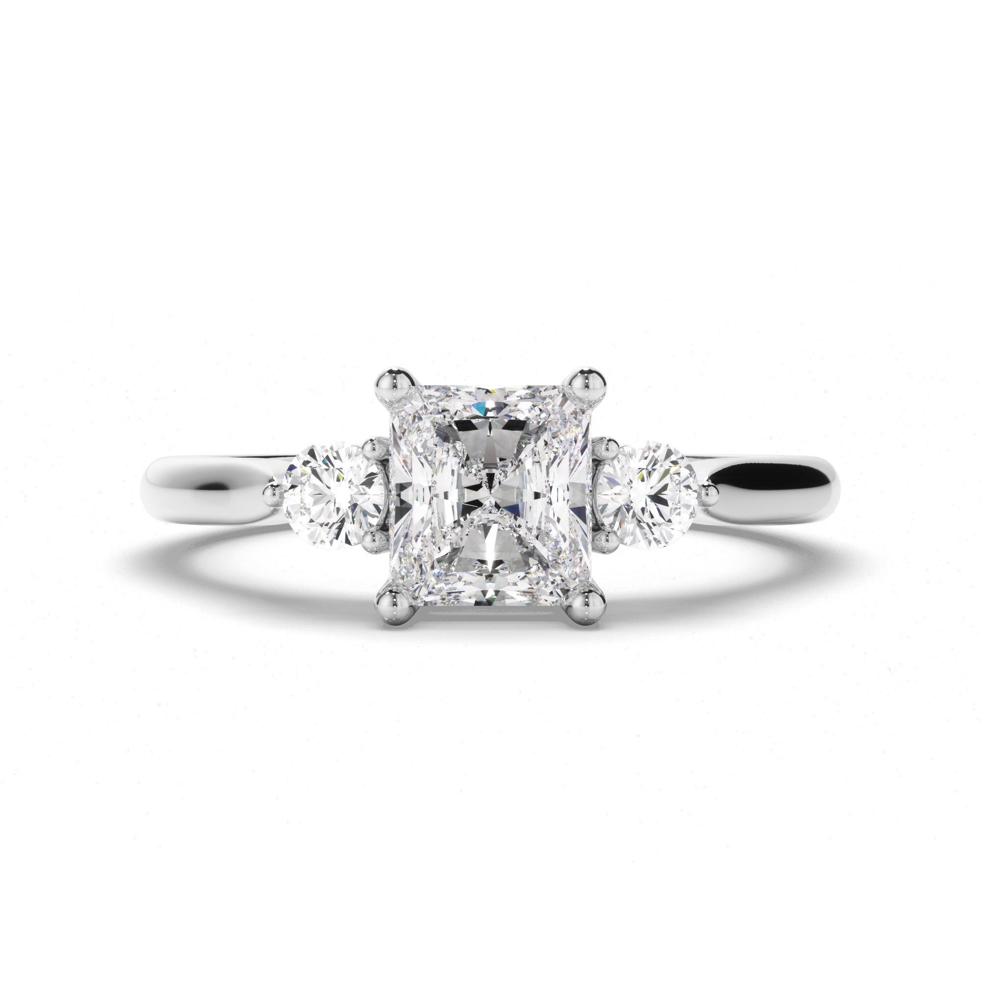Solara - Radiant Cut Diamond Trilogy Engagement Ring with Round Brilliant Sides