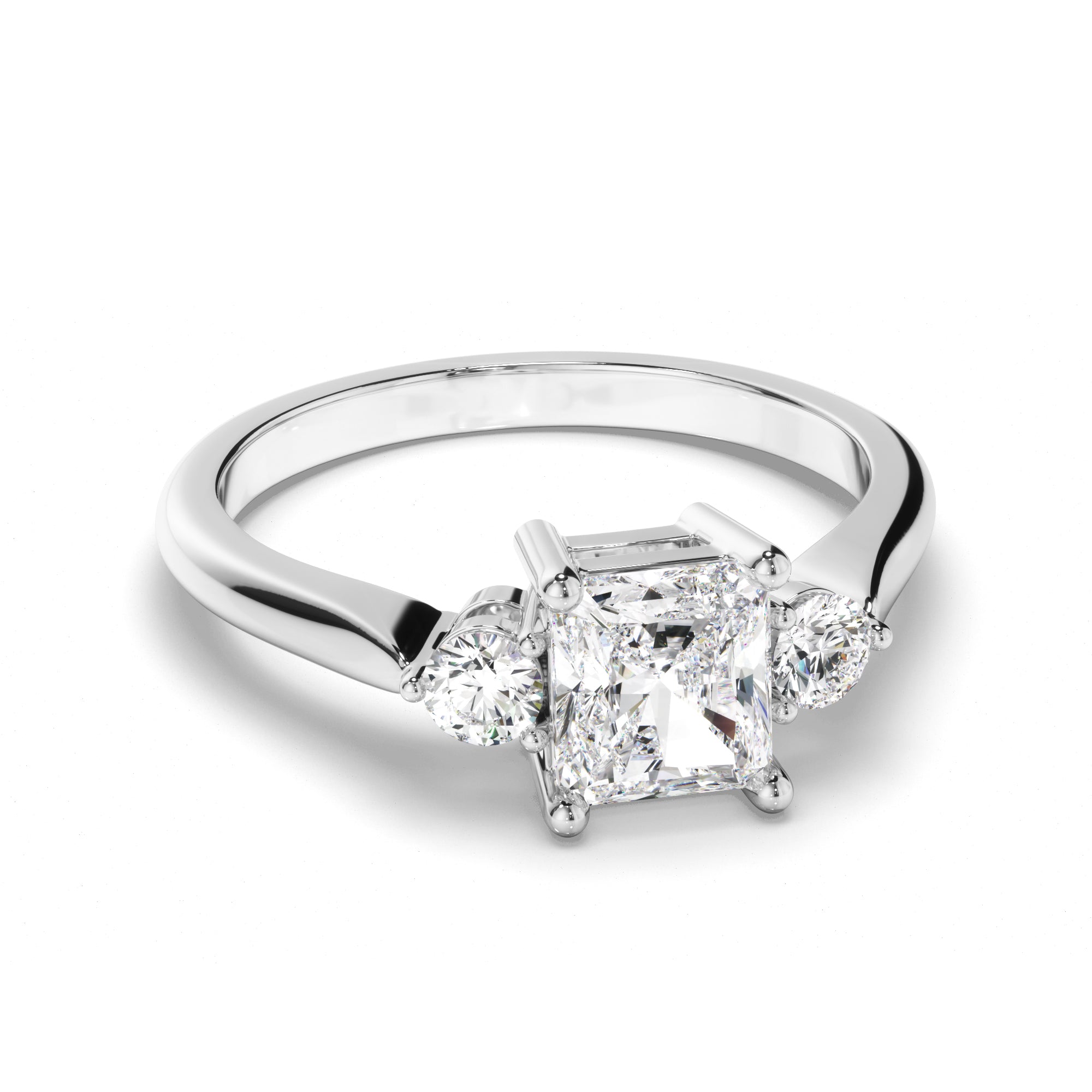 Solara - Radiant Cut Diamond Trilogy Engagement Ring with Round Brilliant Sides