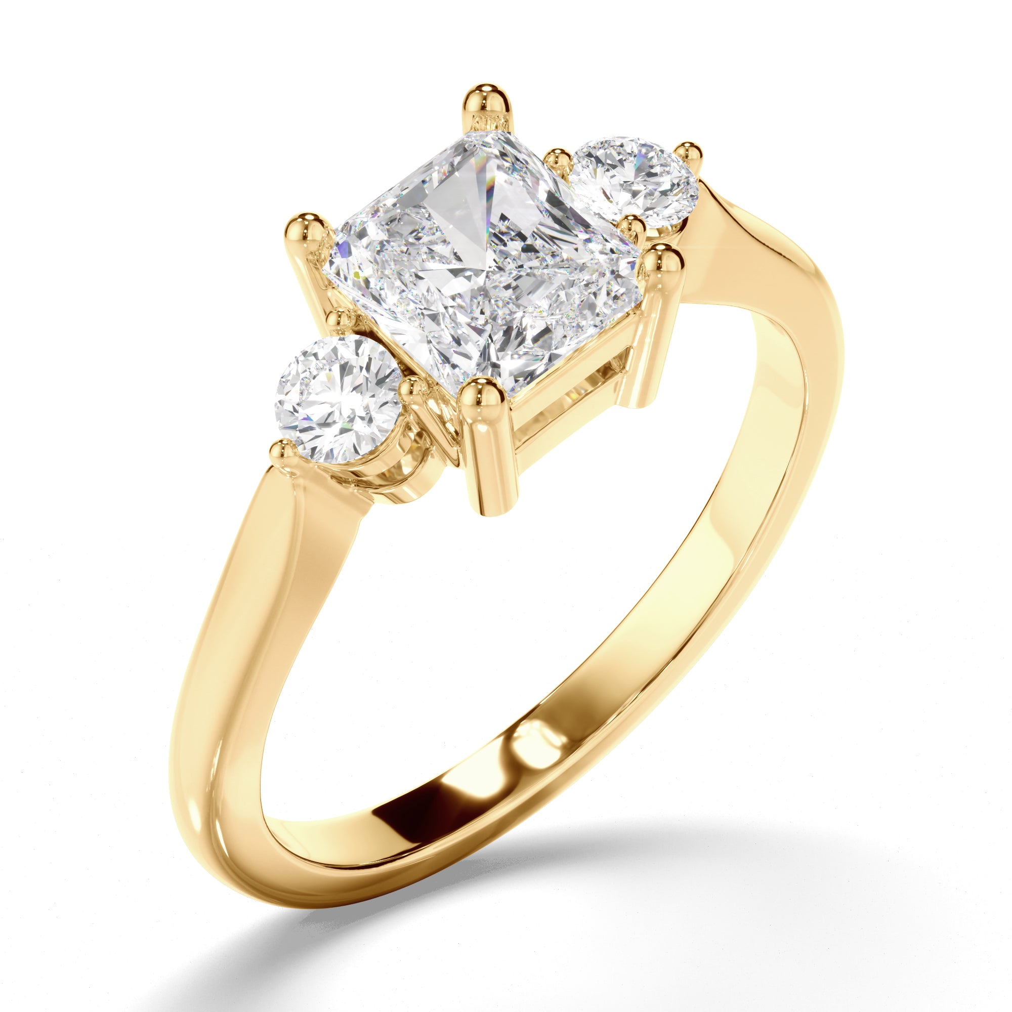 Solara - Radiant Cut Diamond Trilogy Engagement Ring with Round Brilliant Sides